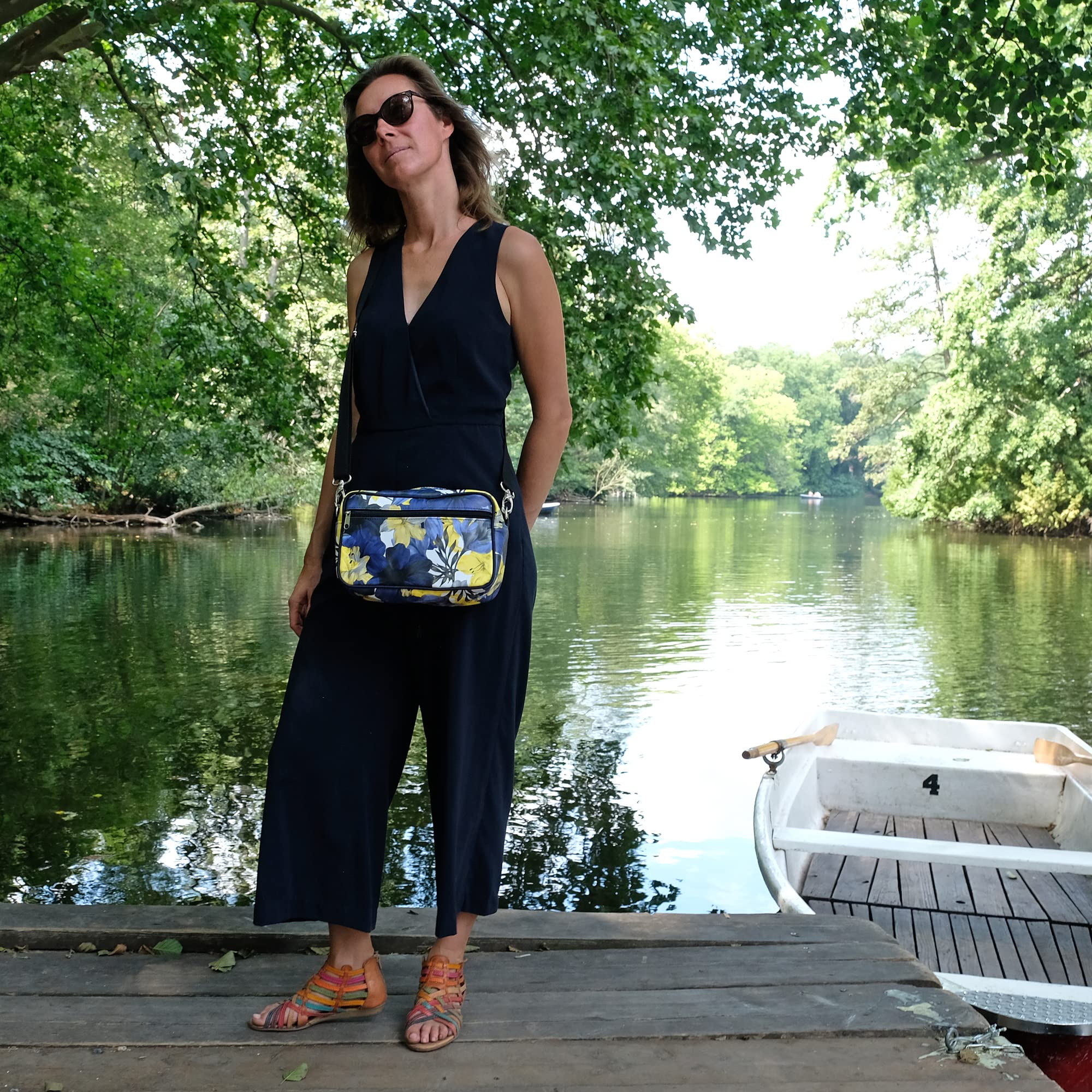 Ikuri Lenkertasche Fahrradtasche aus bedruckter Plane, mit abnehmbarem Schultergurt, für Frauen Wasserdicht Bike Bag - Design Azucena