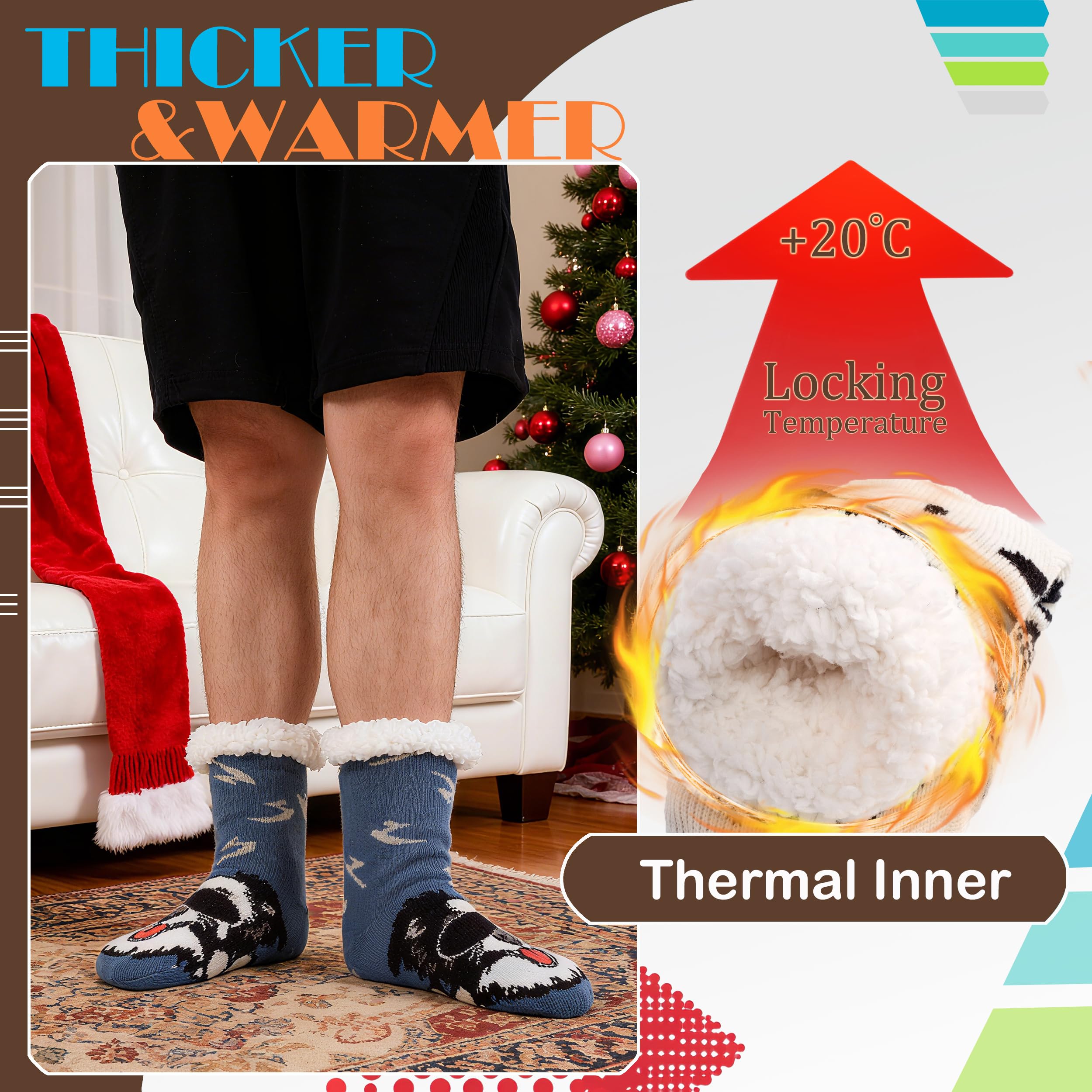 Pantuflas para hombre Calcetines de animal Fuzzy Rutschschutz peludos Invierno Caliente suave forro de piel Calcetines térmicos para casa EU 38-46