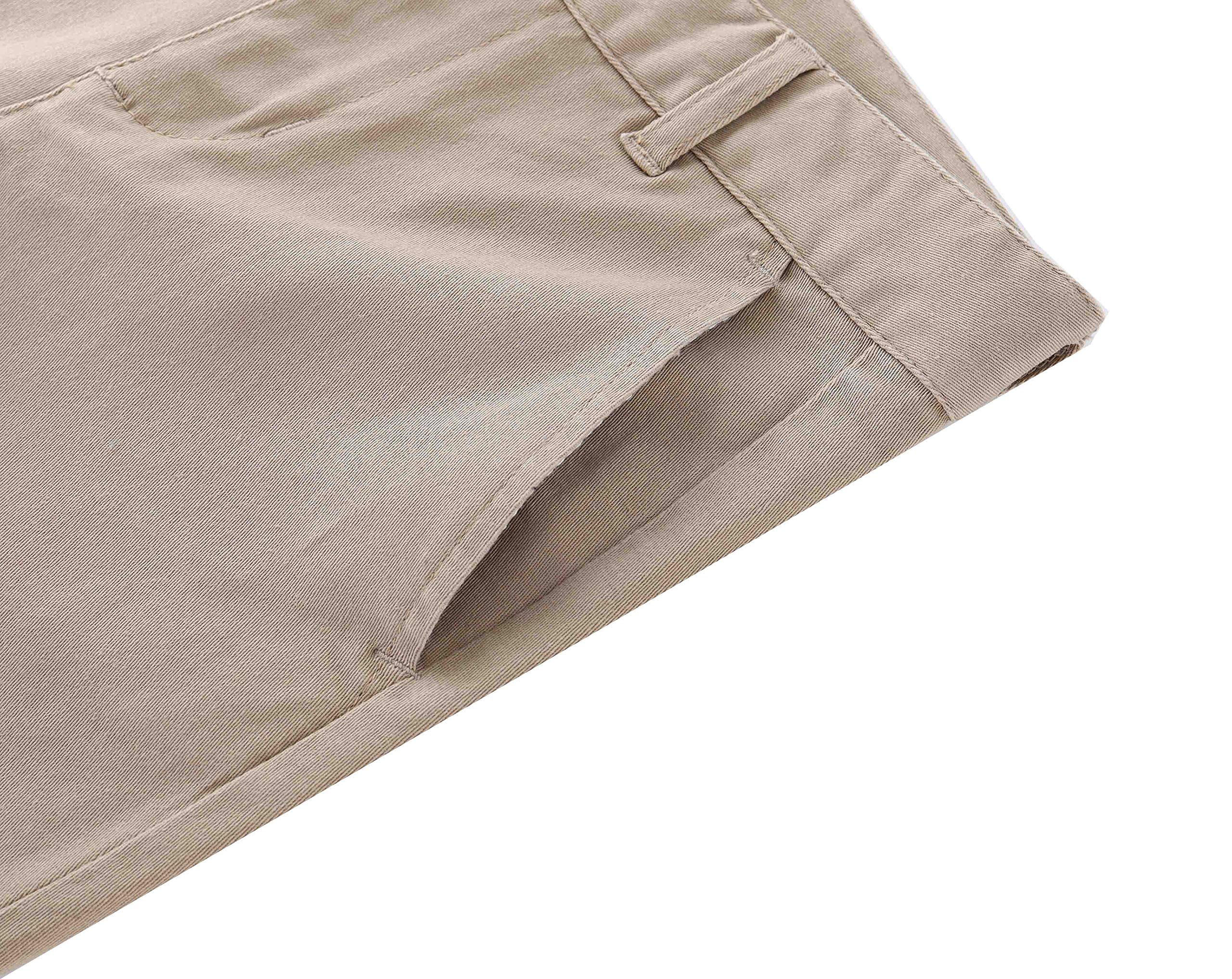 Bienzoe Pantalones de uniforme escolar de algodón elástico con cintura ajustable para niña - beige - 6X
