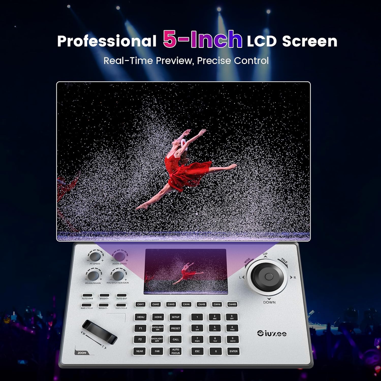 iuZee 20X Optical Zoom 8X Digital Zoom AI Auto Tracking PTZ Bundle UHD20N*2 USB3.0/HDMI/SDI/LAN PoE IP Live Streaming Camera with 4D Joystick 5" LCD Screen Preview PTZ Camera Controller