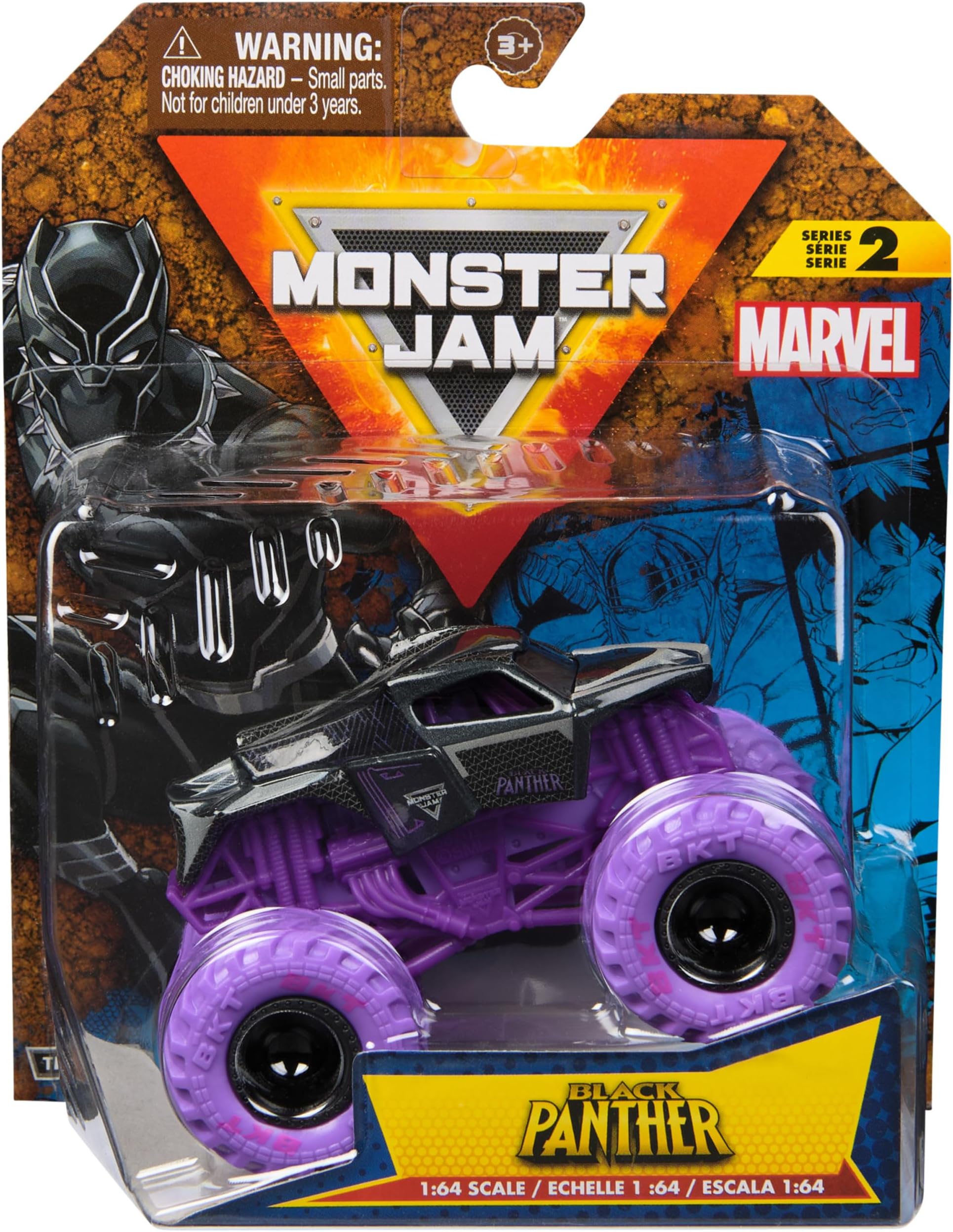 Monster Jam, Marvel Official Black Panther Monster Truck, Die-Cast Vehicle, 1:64 Scale, Super Hero Kids Toys for Boys Ages 3 and up
