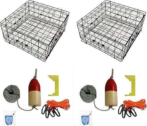 Paquete de 2 trampas de cangrejo con revestimiento de vinilo KUFA y kit de accesorios que incluye cuerda de 100 pies, calibrador, arnés, bolsa de