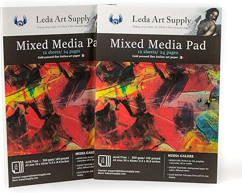 Miniatura 6 de Leda Art Supply Bloc de bocetos mixto, paquete de 2 libros de arte (24 hojas), manualidades, pintura y hojas de dibujo, ideal para acuarela,