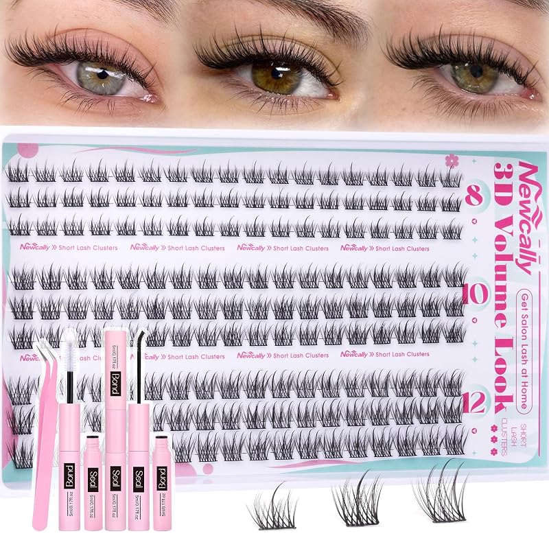 Kit de cílios postiços em tufos Newcally C-Curly, 8 mm, 10 mm e 12 mm