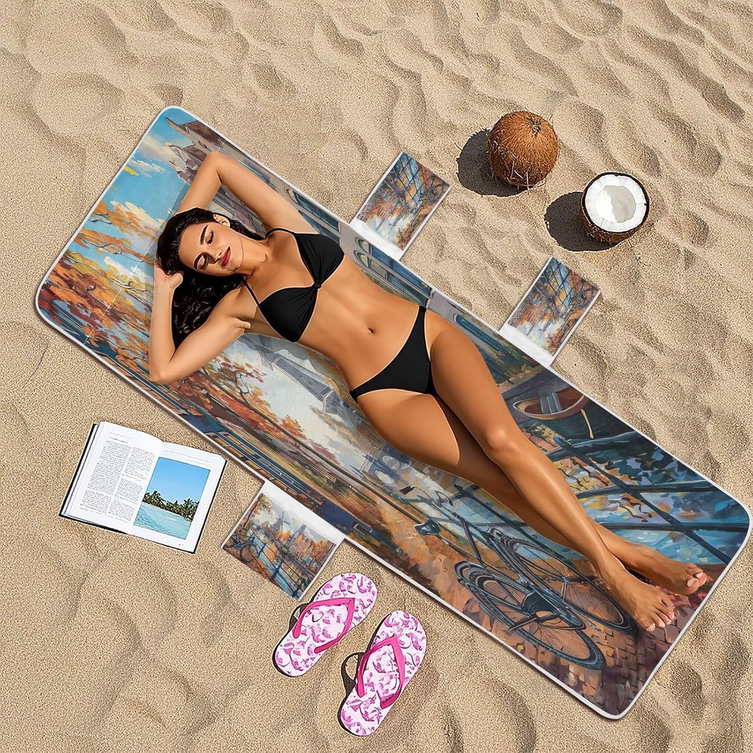 FRMG Bicycle Cityscape Patio Chaise Lounge Covers Beach Chair Cover Beach Chair towel lounge chair towel cover 2013670a