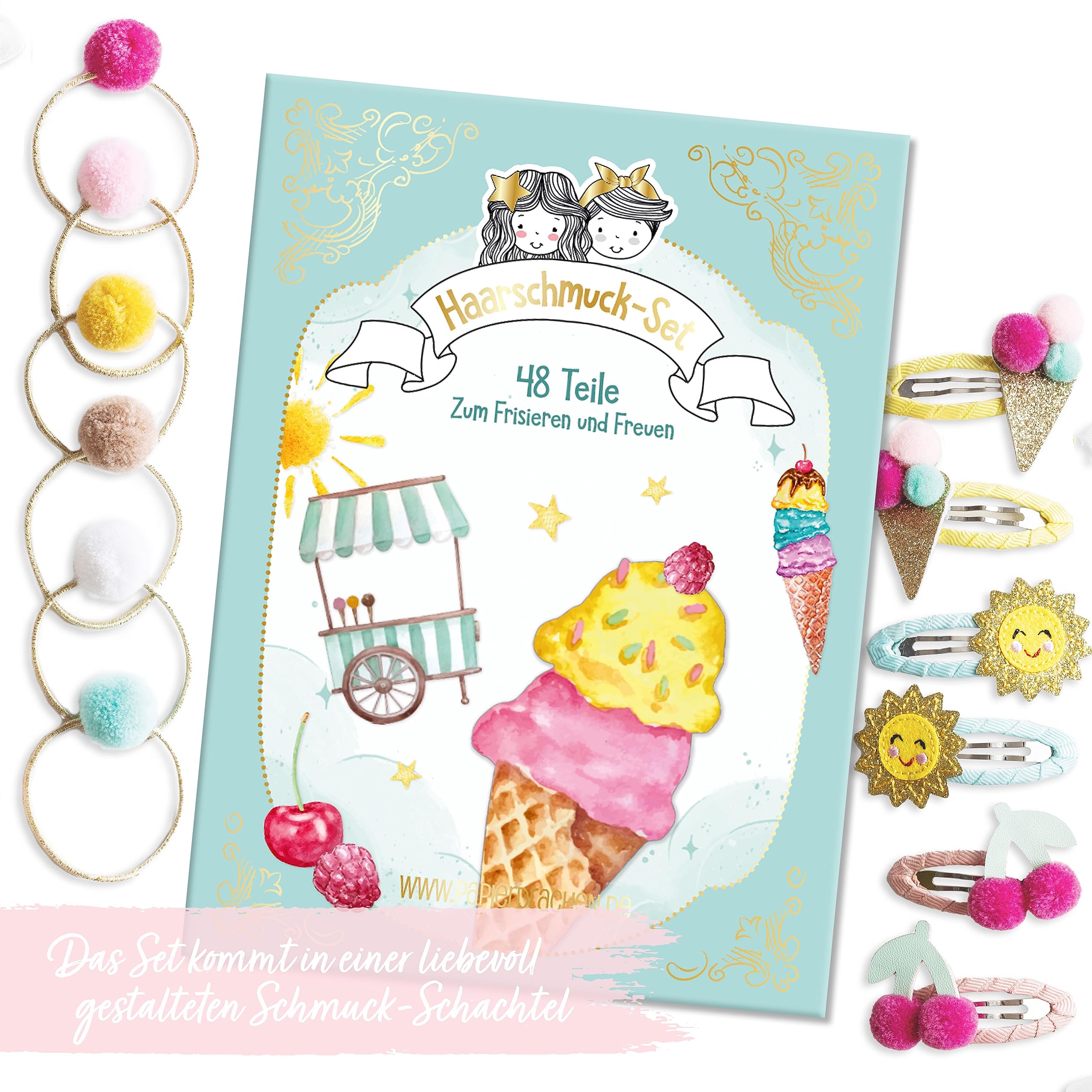 Papierdrachen Special 48 Hair Clips and Hair Bobbles in Many Colours, Durable and Robust - Image 2