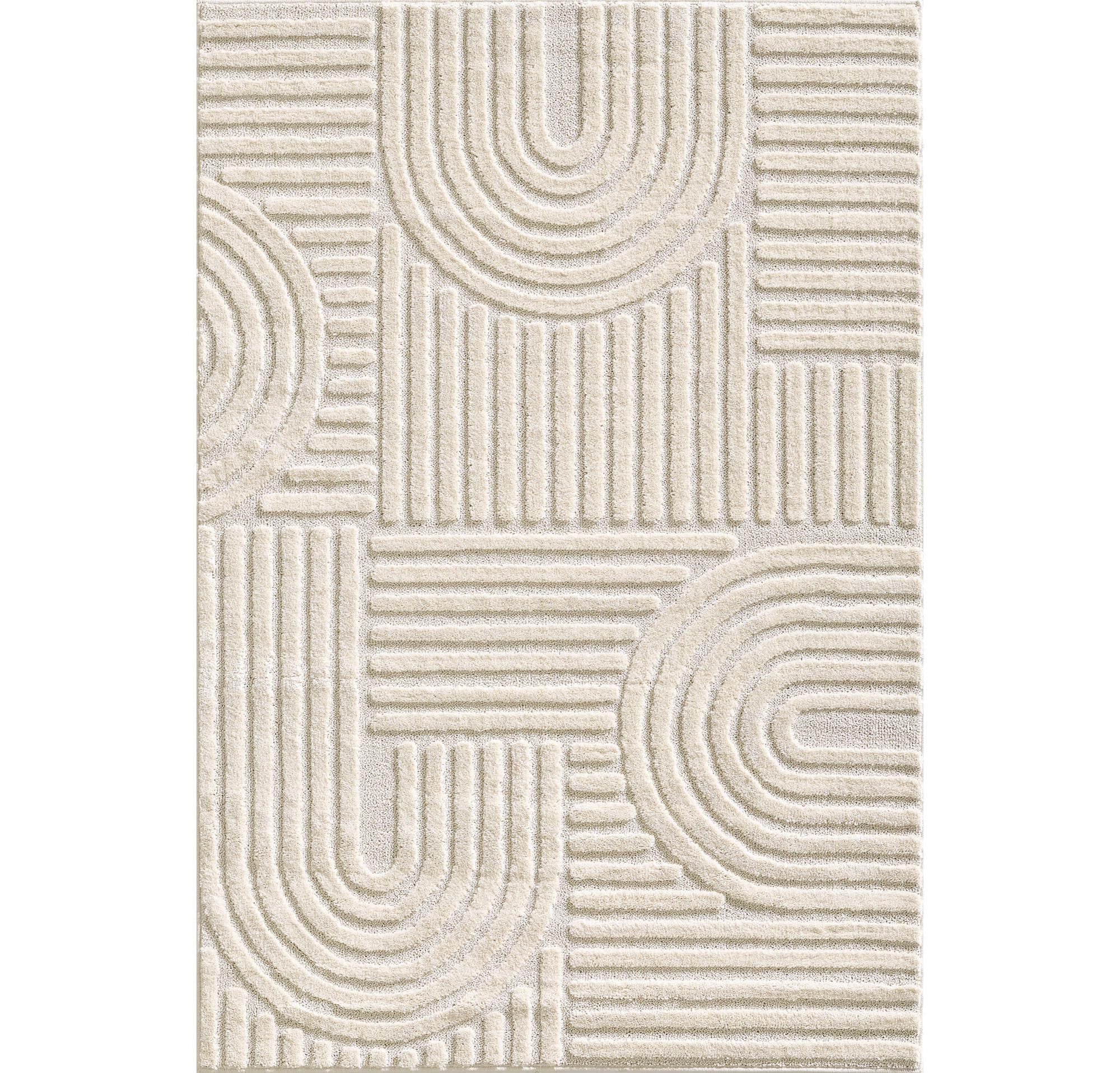 Nazar Tapis Salon Turin, Creme, Beige, Gris, géométrique avec Motif en Relief