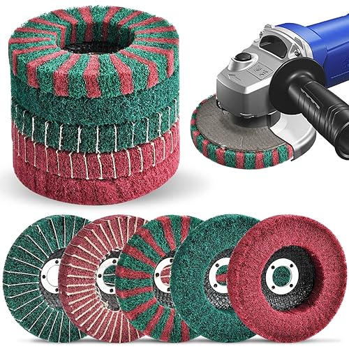 Juego de 10 discos de fibra de nailon, rueda de pulido de grano 120180240320, ruedas de pulido de lijado para amoladora angular (rojo verde)