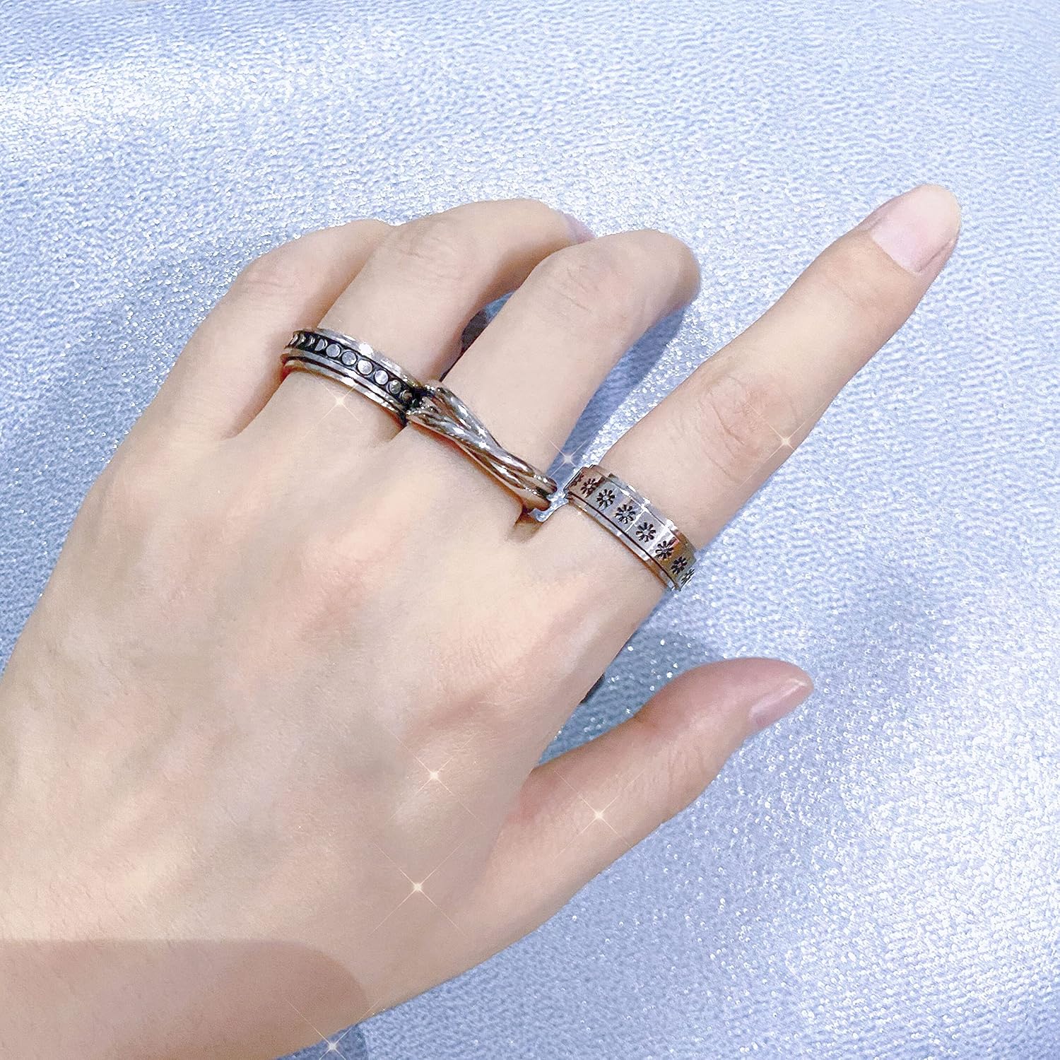 3Pcs Stainless Steel Fidget Spinner Ring for Women Men Wedding Band Rings Set Anxiety Stress Relieving