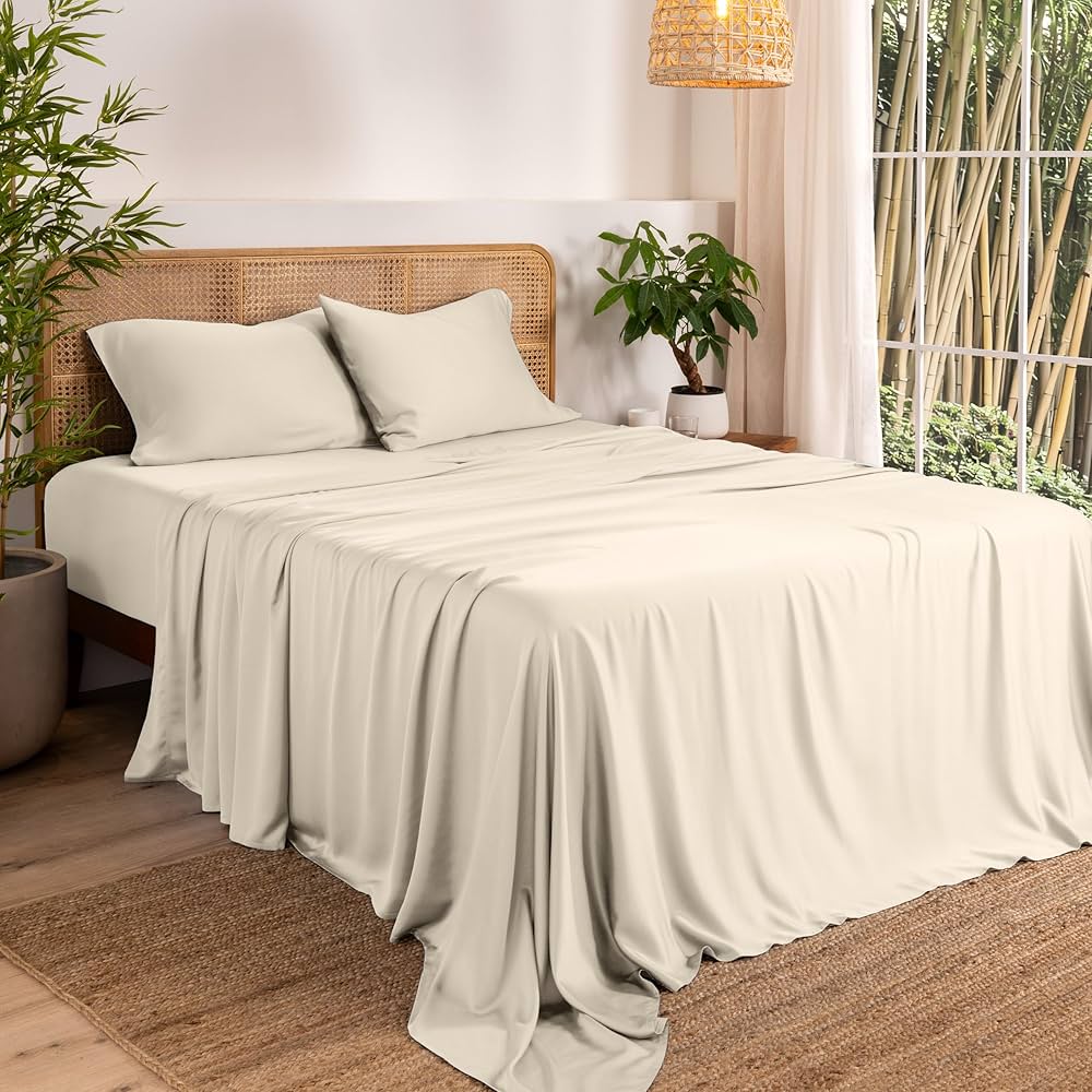 Bare Home 100% Rayon Made from Bamboo Queen Sheet Set - 4 Piece Bedding Set - Deep Pockets - Breathable - Easy Fit - Bedding Sheets & Pillowcases (Queen, Sand)