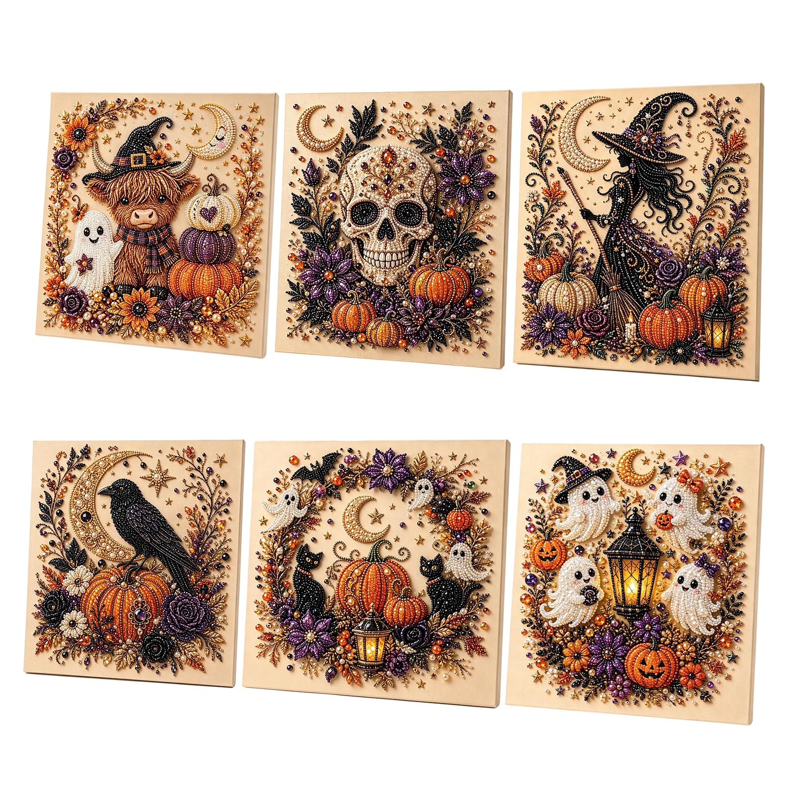 6Pcs Halloween Pearl DIY Art Kit, Pearl Art Kits for Adults Halloween Ghost