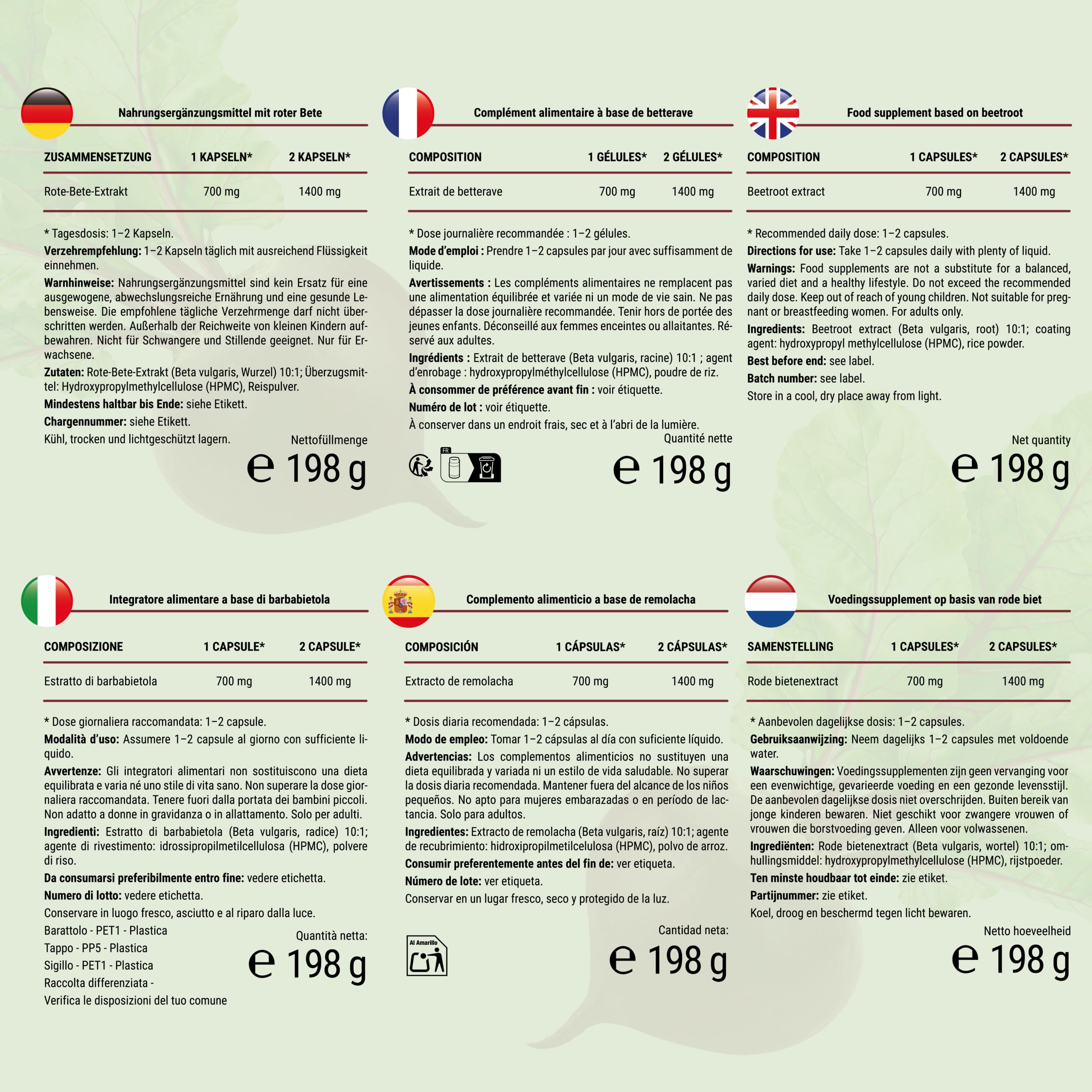 Barbabietola Rossa 14.000 mg al Giorno - 240 Capsule, fino a 8 mesi di fornitura - Barbabietola Rossa Integratore, Estratto 10:1 - Supporto all’Ossido Nitrico - Vegano, Senza Stearato di Magnesio