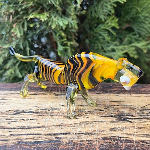 Miniatura 5 de Glass Tiger Figurine  Hand-Blown Murano-Style Miniature  Art Glass Statue for Desk or Shelf  Collectible Animal Ornament & Gift for Tiger Lovers