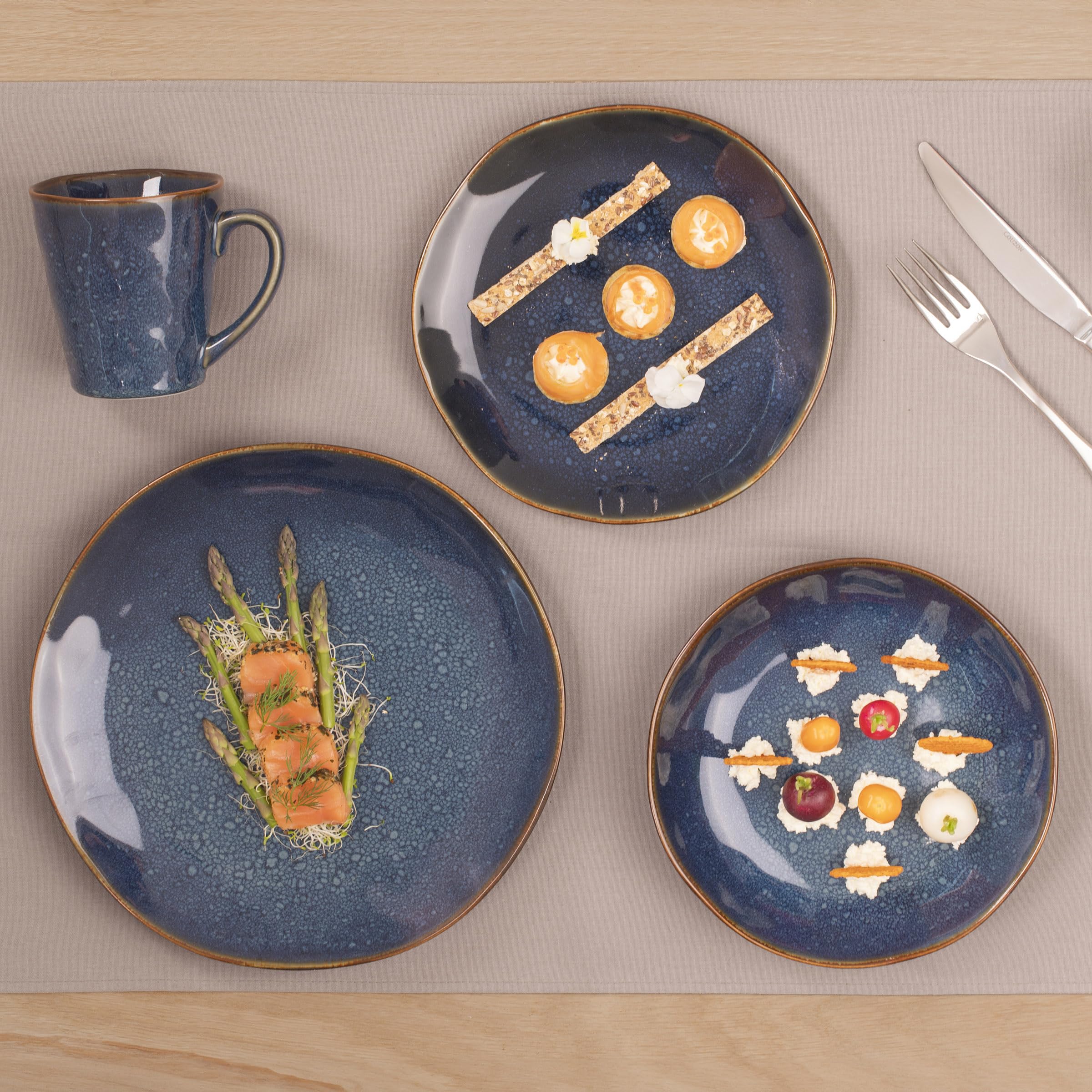 Médard de Noblat - Assiette salade et pâtes - D20.5 cm et 50 cl - Vertigo Denim - Grès - Lot de 6 - Bleu