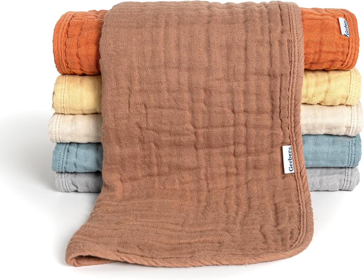 Gerber Baby Boys & Girls Muslin Burp Cloths, Multi Browns, Large Size 20" x 10"
