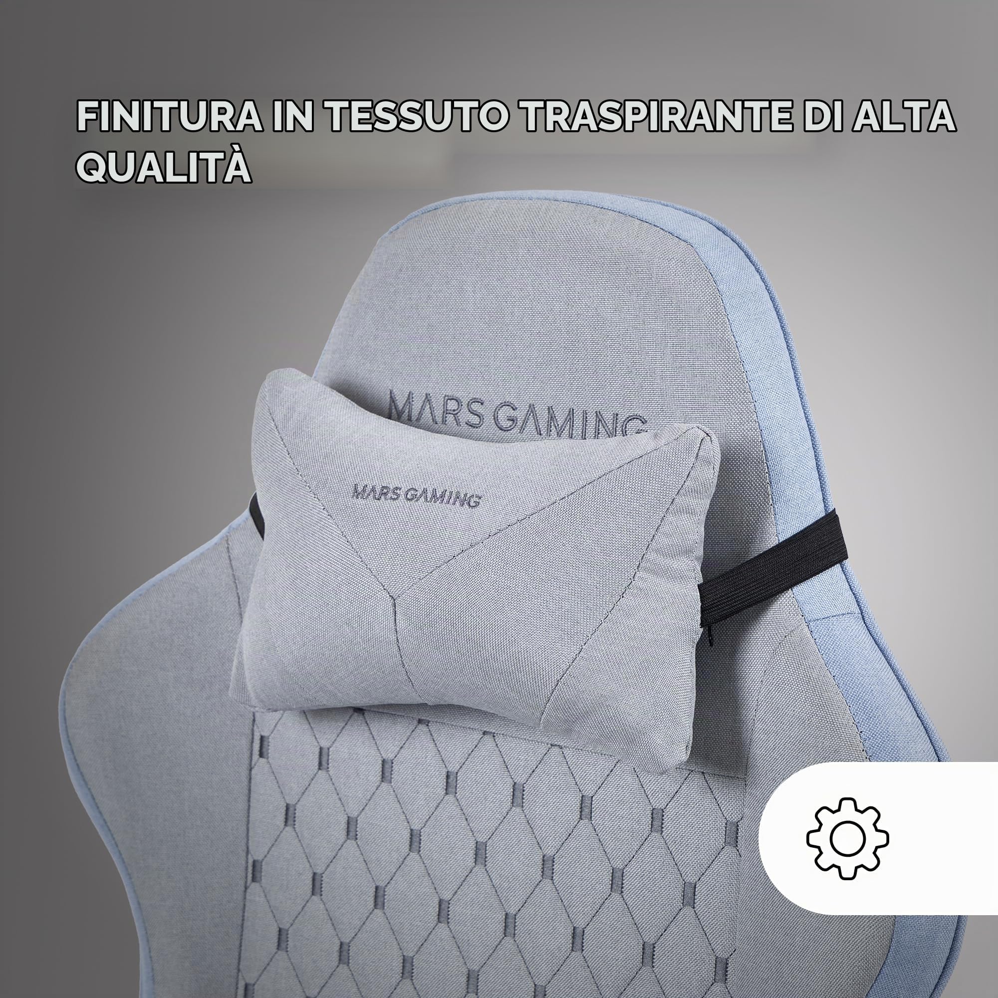 Mars Gaming MGC-X, Sedia Gaming Ergonomica, Tessuto Traspirante, Schienale Reclinabile e Altezza Regolabile, Braccioli Dinamici, Cuscino Cervicale e Lombare, Sedia Poggiapiedi Estensibile, Blu