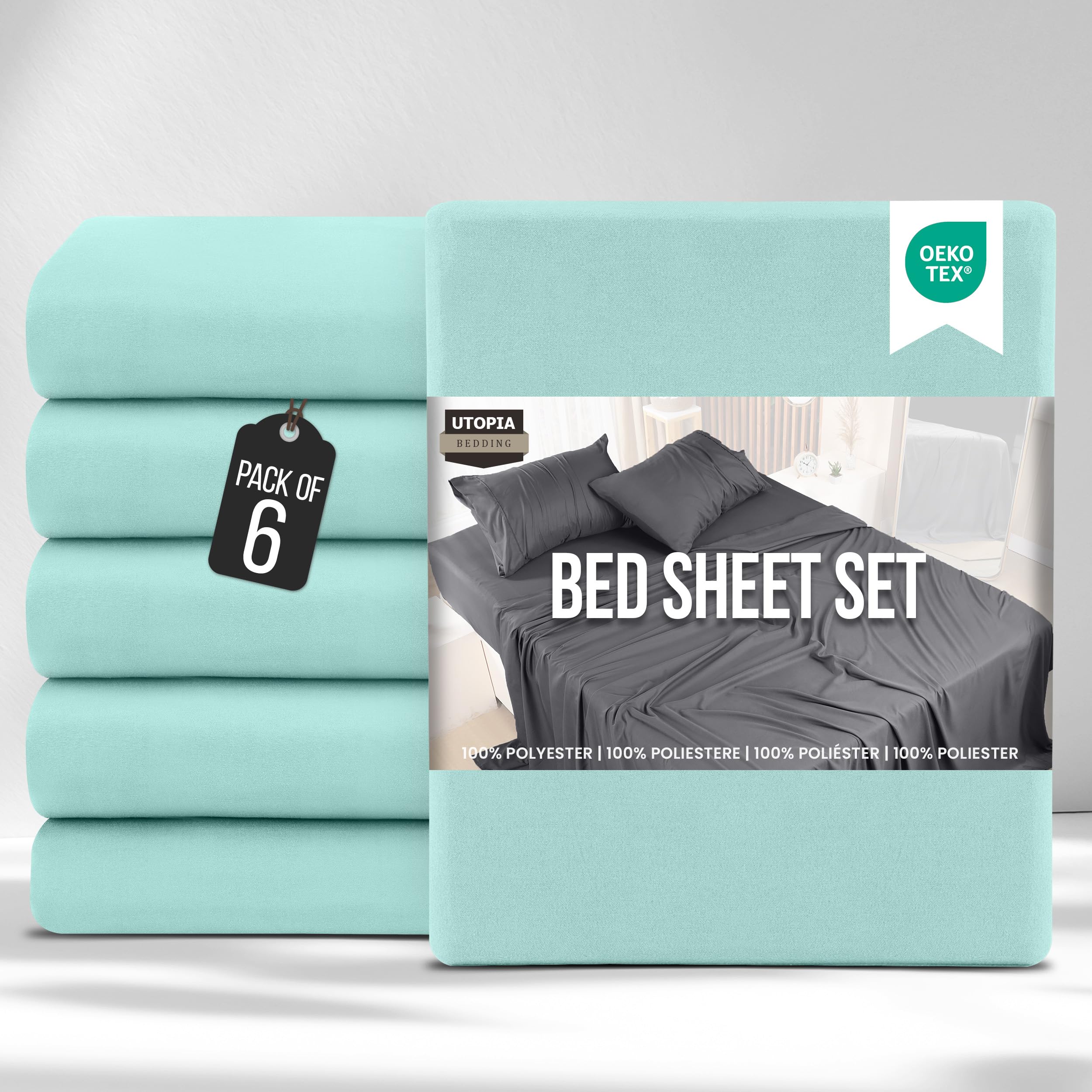 Utopia Bedding Bed Sheets Set Bulk Pack of 6 (Super King, Spa Blue) – Fitted Sheet, Flat Sheet with Pillow cases 50x75 – Wrinkle, Shrinkage & Fade Resistant – Soft Brushed Polyester Microfiber Fabric — image 1