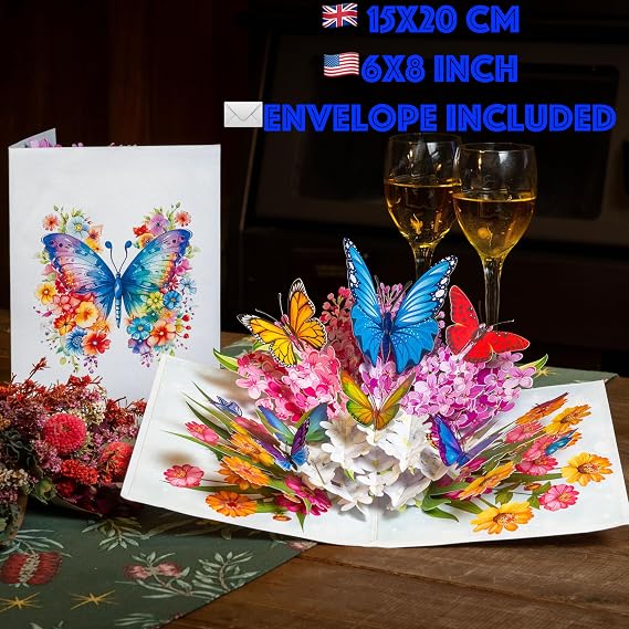 Pop Up Flower Greeting Card with Butterfly for Birthdays, Thank You, Get Well or Any Occasion by Devine Cards