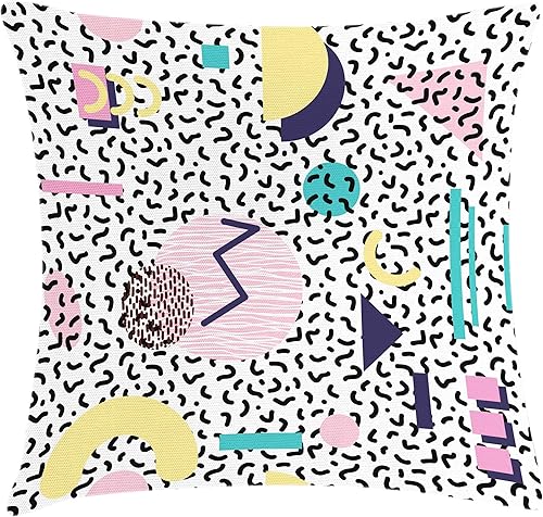 Ambesonne Funda de cojín de los años 90, patrón geométrico en estilo retro con formas redondas de triángulo de media luna, funda de almohada