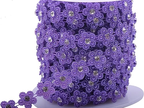 Miniatura 2 de KAOYOO Cadena de cuentas en forma de flor de 10 yardas con diamantes de imitación para boda, decoración, bricolaje