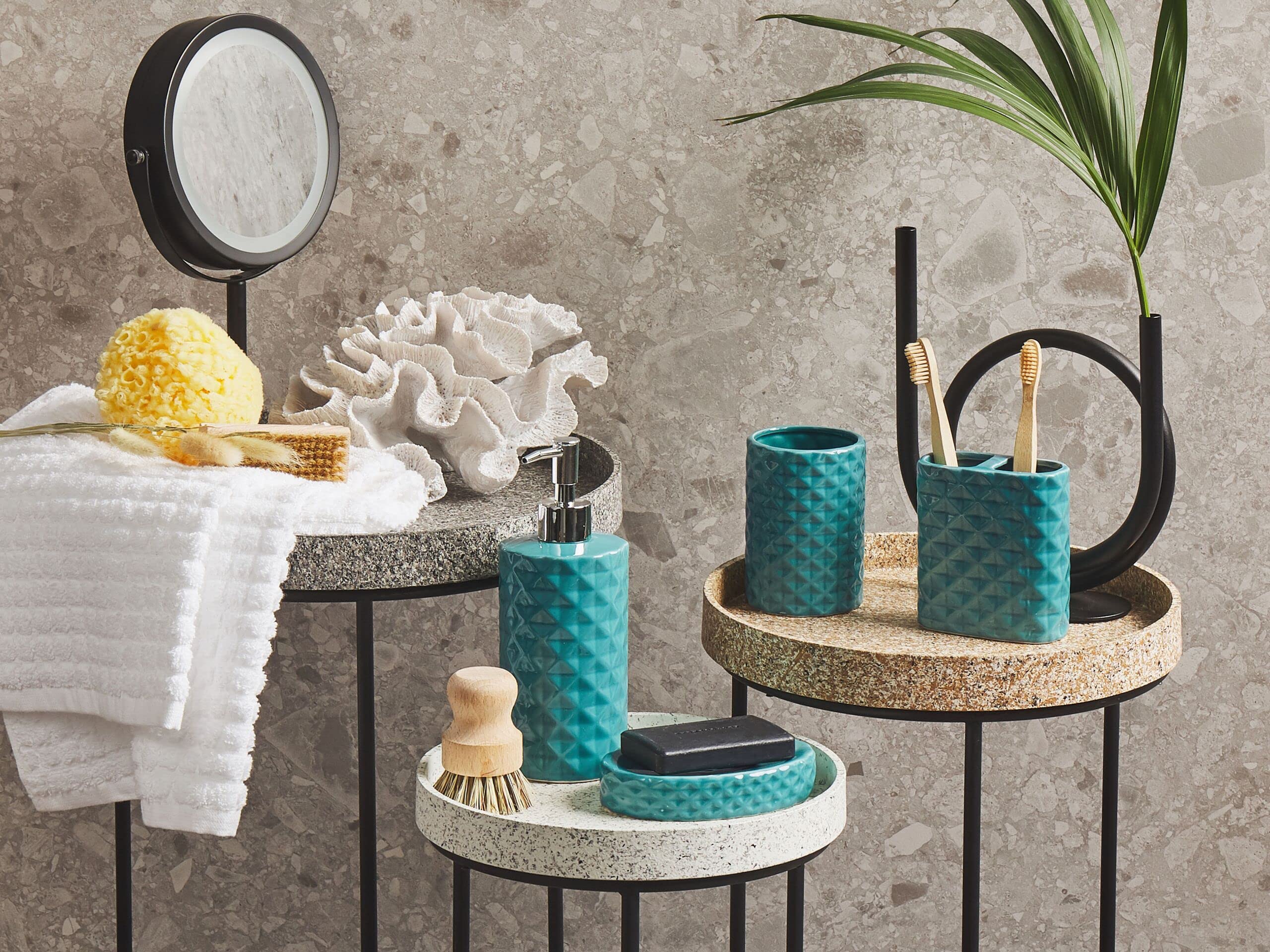 Conjunto de Accesorios de baño de dolomita Azul Turquesa dispensador jabonera Recipiente Moderno Guatire