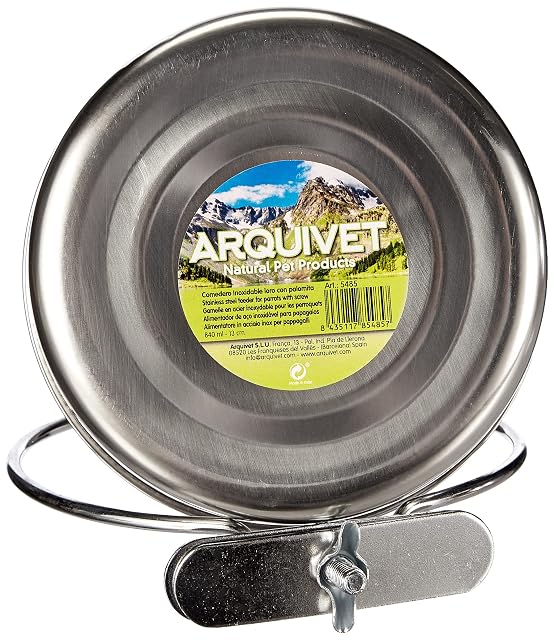 Foto 3 de 6 de Arquivet Comedero de Acero Inoxidable Loro con palomita 840 ml para pájaros - Accesorios para Aves