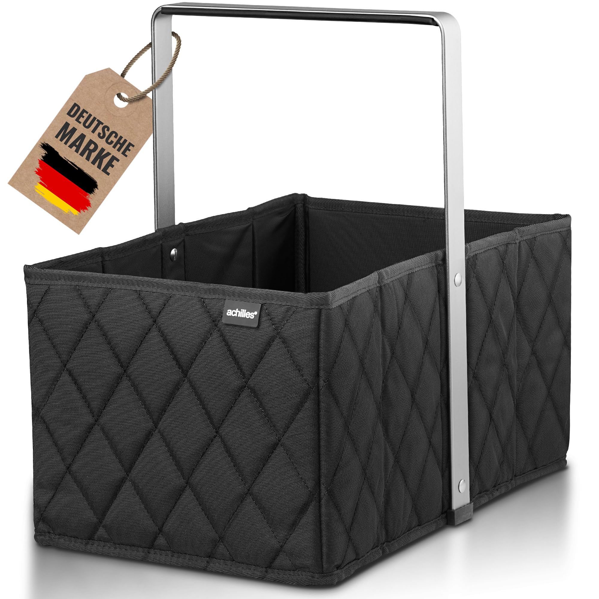achilles Einkaufskorb Edge - praktischer Tragekorb zum Einkaufen - klappbare Einkaufsbox mit Alu-Griff - platzsparender Korb für den Auto Kofferraum - schwarz
