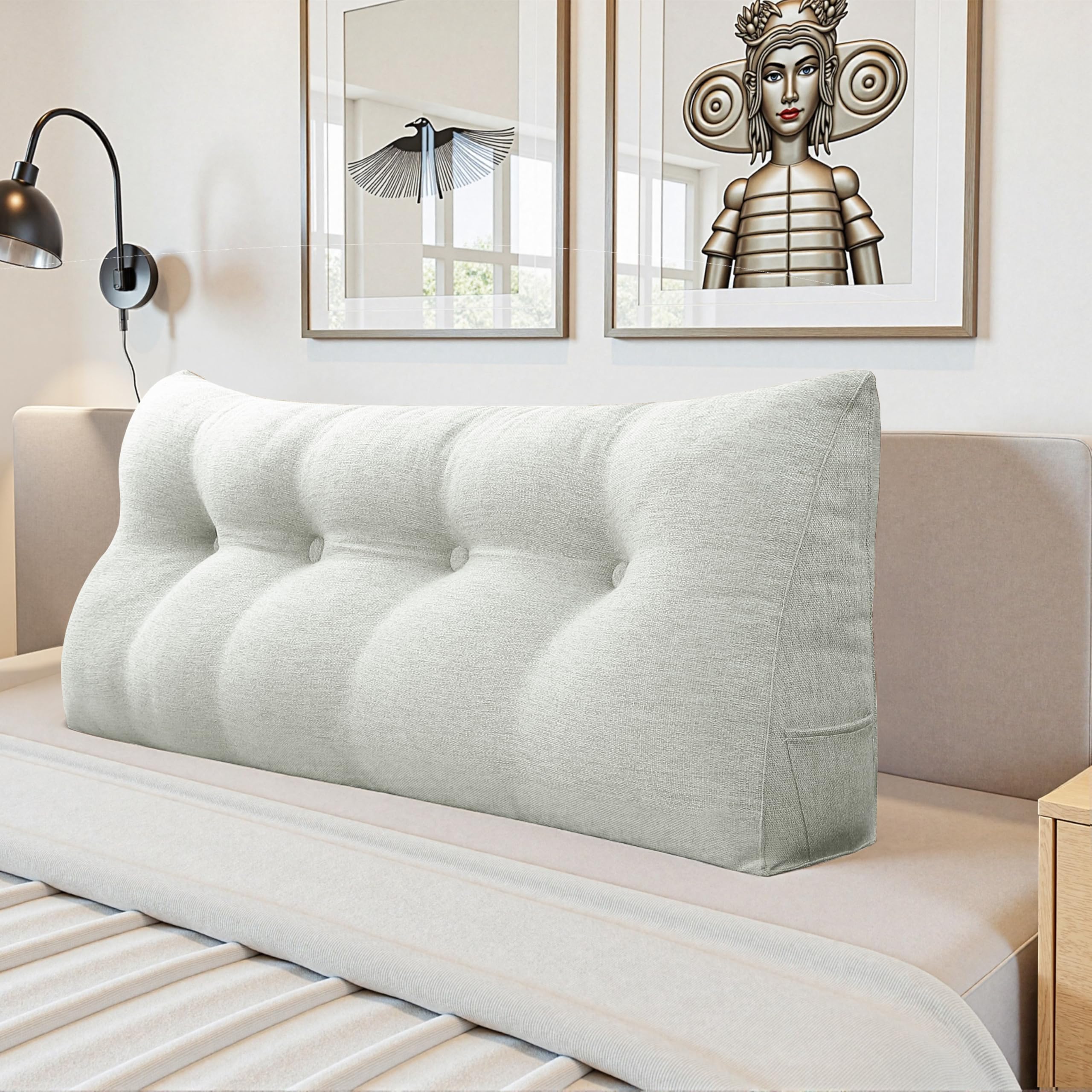 Coussin de Lecture – Coussin Canapé Triangulaire avec Housse Amovible, Support de Dossier et de Dos, Idéal pour Lit et Salon, Confort Doux, 140 cm, Blanc