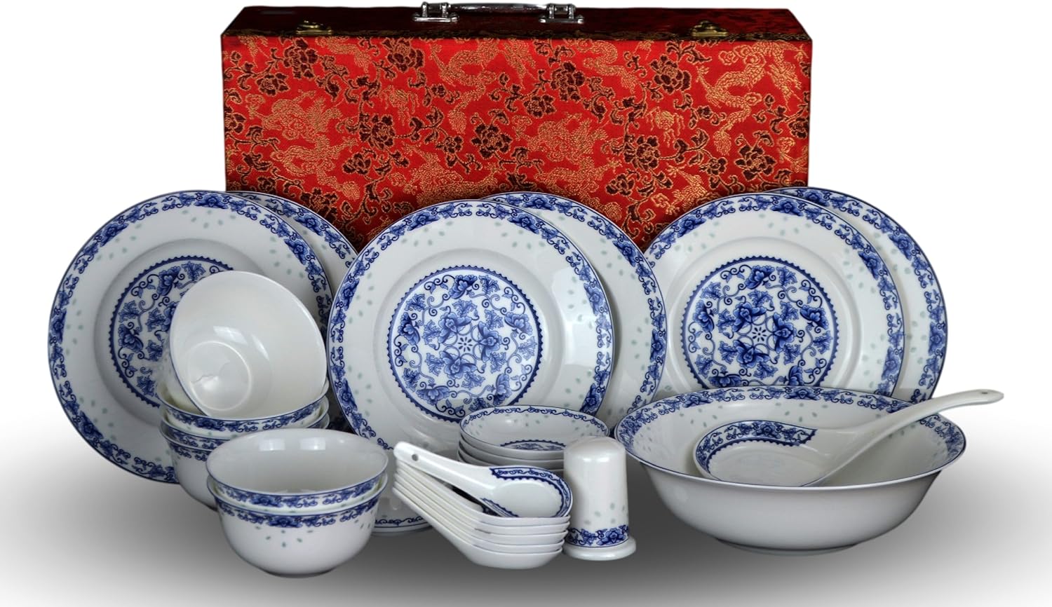 28piece Bone China Blue and White Dinnerware Set Service