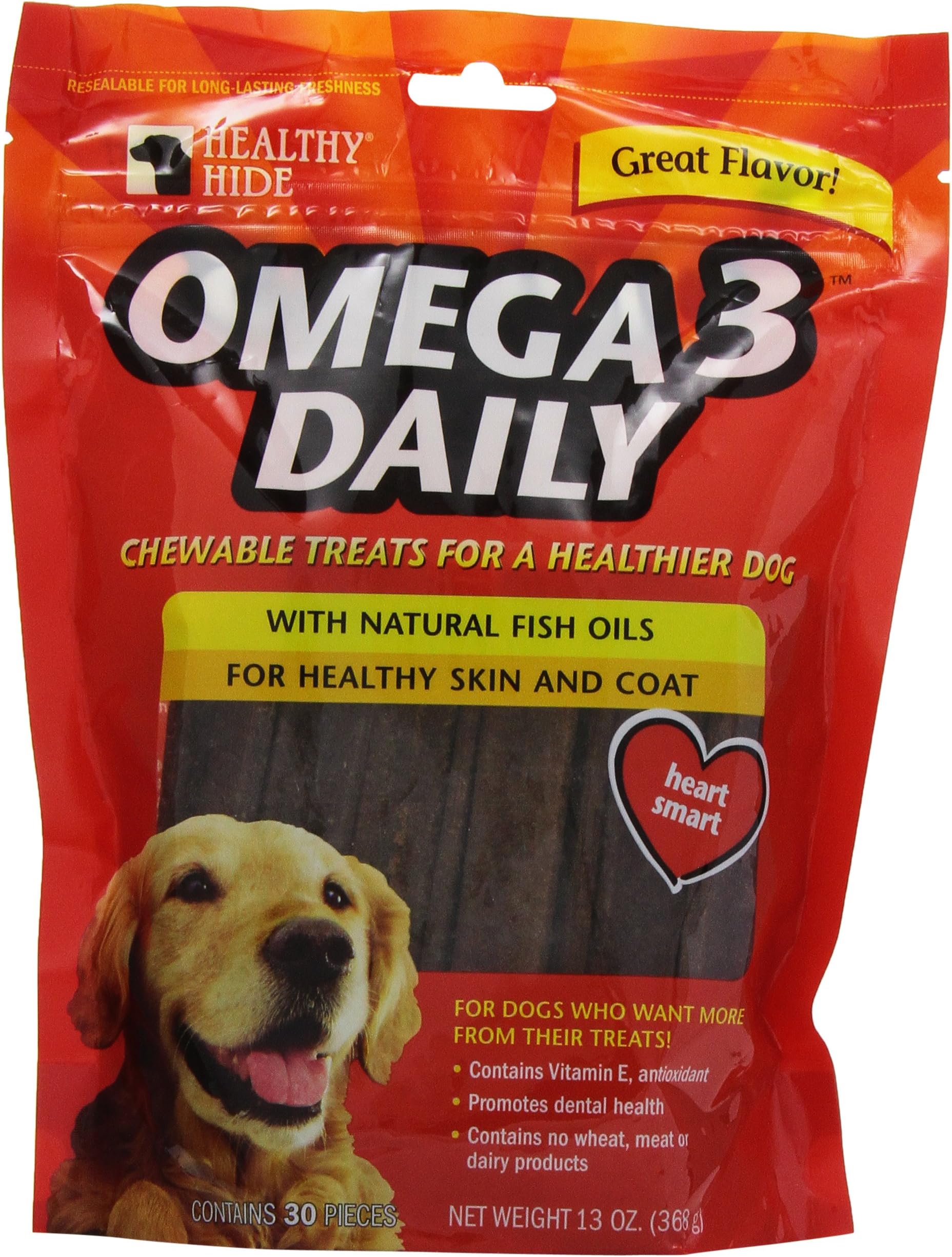 Healthy Hide Omega 3 Daily Chewable Dog Treats, 3-Inch, 30-Pack