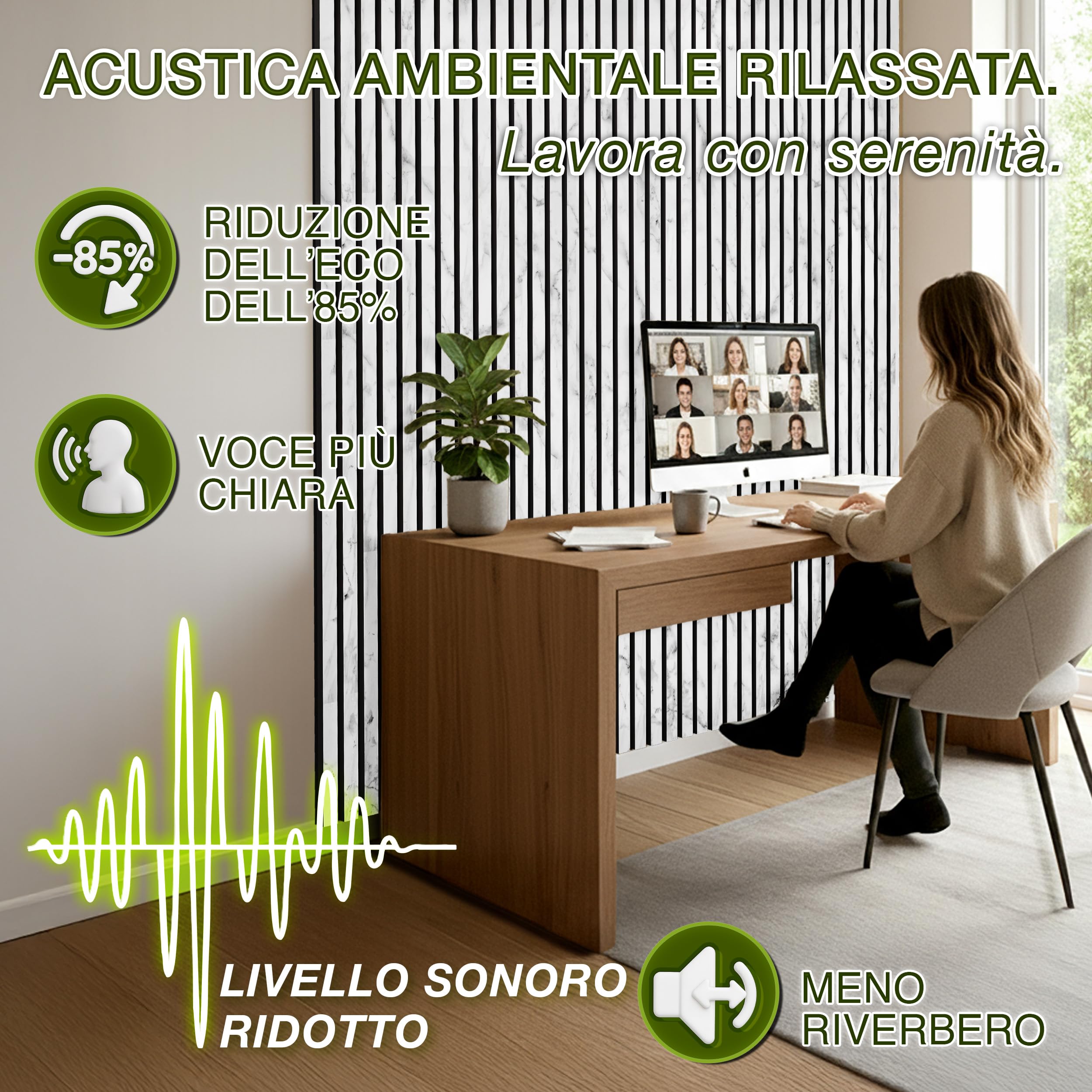 TRESKO 2 pannelli acustici in legno, 120 x 60 cm, con 4 ganci appendiabiti, rivestimento da parete bianco/marmo come parete a lamelle 3D, pannelli in legno per isolamento acustico