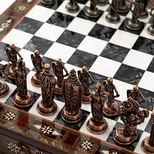 Miniatura 6 de Juego de ajedrez de madera hecho a mano de 15 pulgadas con piezas de metal del ejército británico, tablero de almacenamiento de lujo, regalo