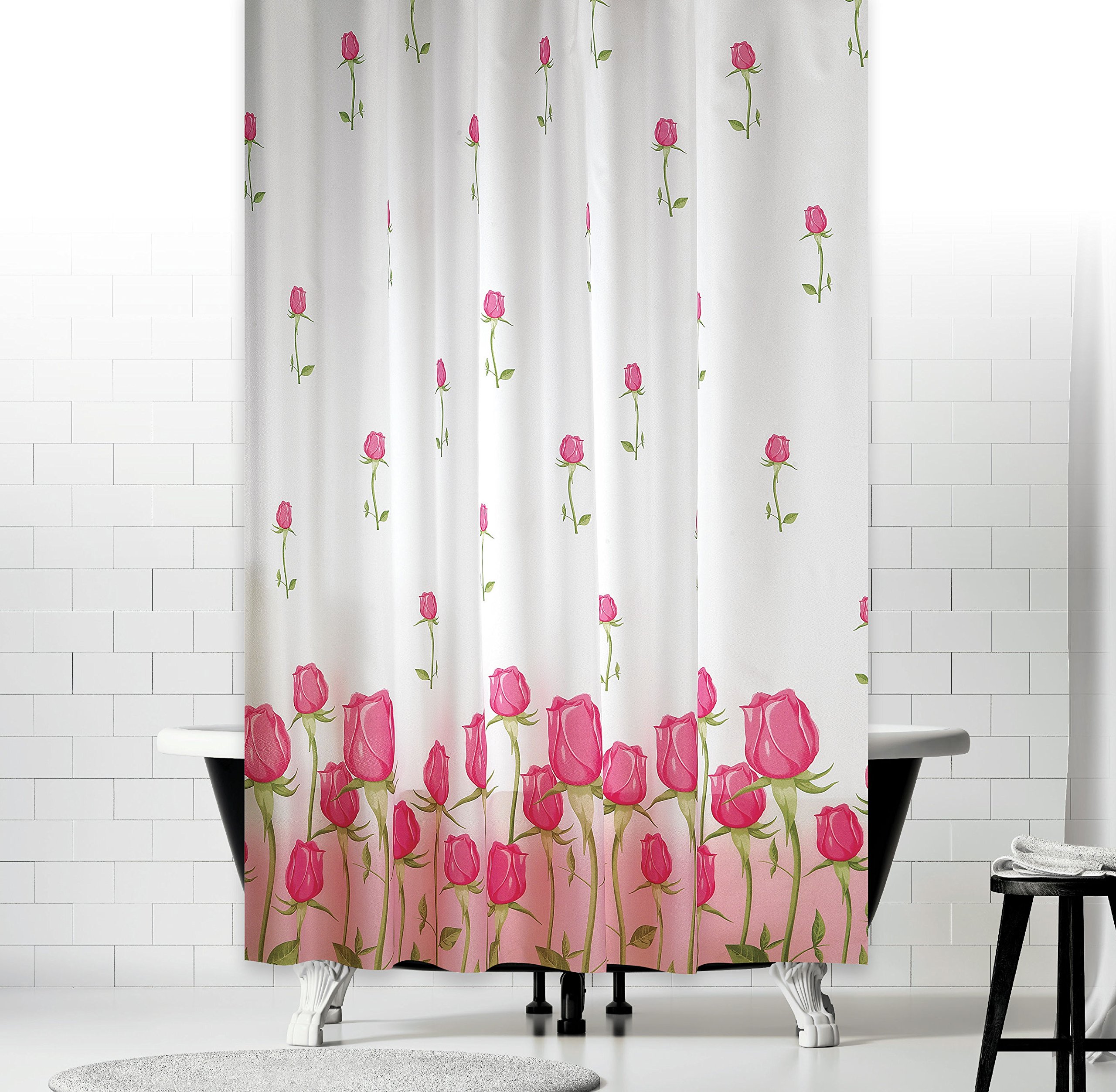 Tropik Home Rose Beytug Fabric Bathroom Shower Curtain Extra Long With S Wide 180 Long 200Cm (Rose)