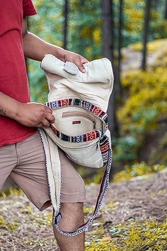 Miniatura 3 de Bolso de hombro bohemio hecho a mano de cáñamo himalayo grande, bandolera lateral, bolso de mensajero, blanco, multicolor, Blanco