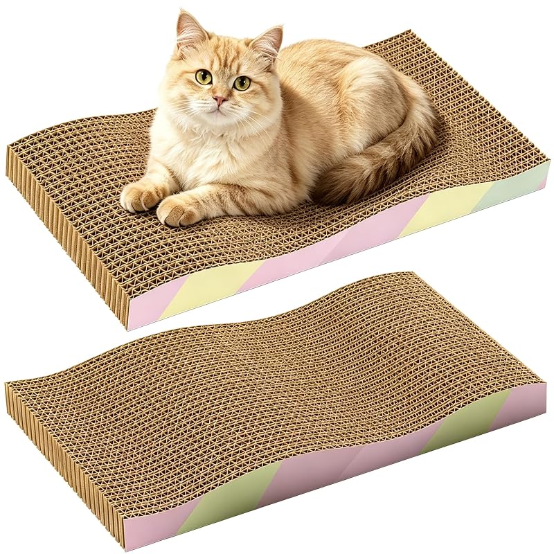 Tapete Arranhador para Gatos de Papelão KISENG com Catnip, Pacote com 2
