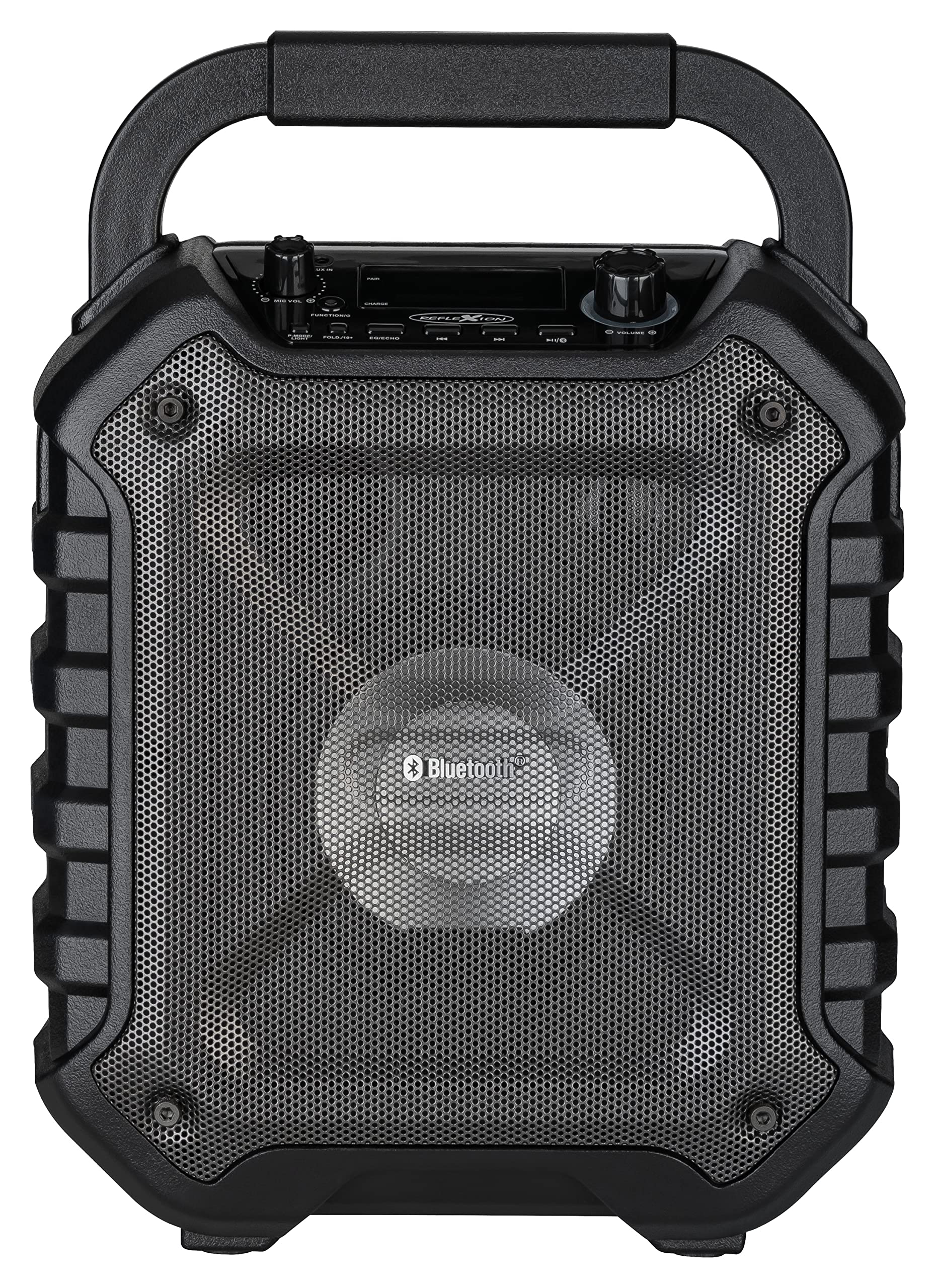 REFLEXION PS06BT kompakte PA-Anlage, mobil mit Akku, Lichteffekten und Karaoke-Funktion, inklusive Mikrofon (Bluetooth, USB, AUX, 160 Watt), schwarz