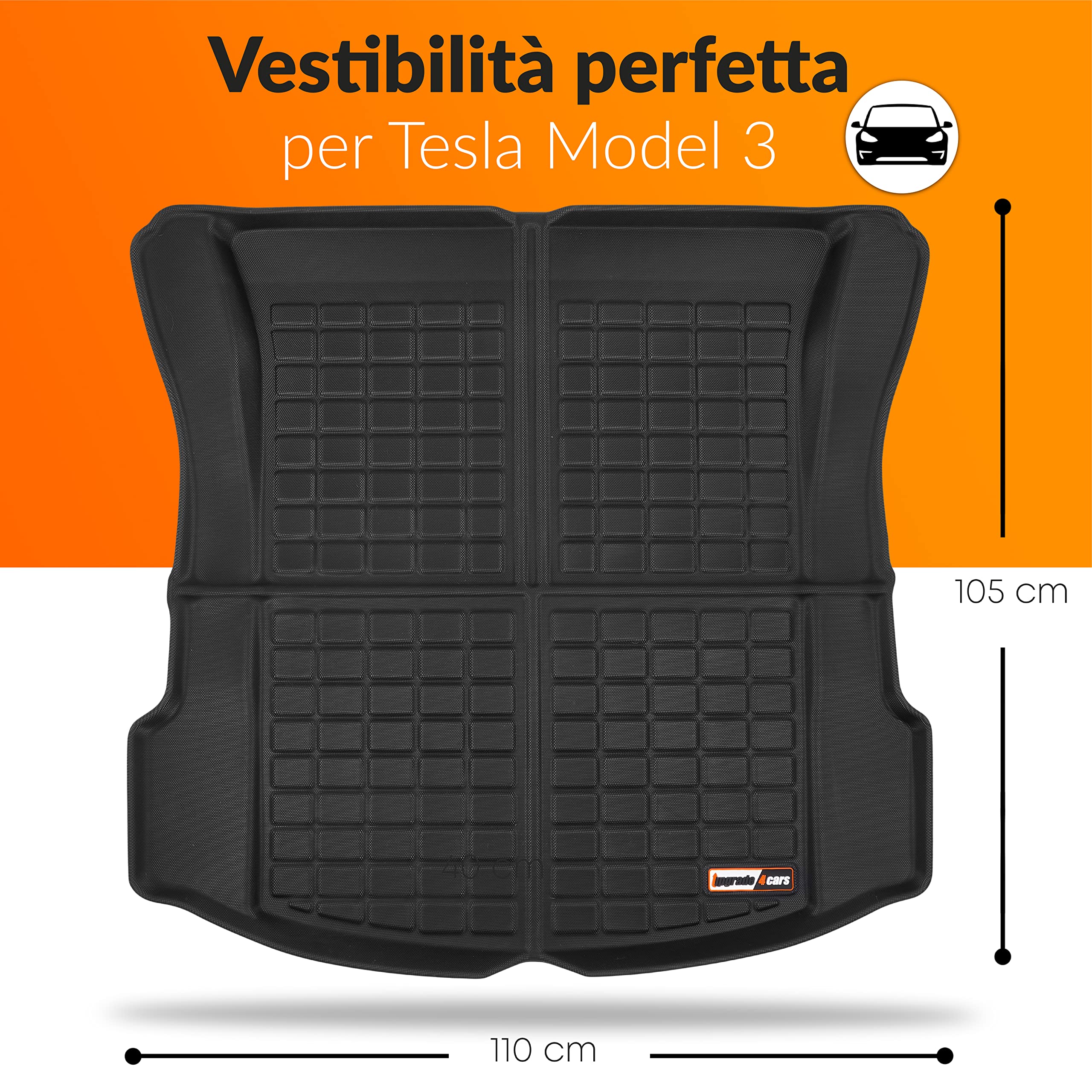 Upgrade4cars Tappetino Bagagliaio Auto compatibile con Tesla Model 3 | Vasca per Baule Impermeabile e Antiscivolo | Accessori Tappeto Interno