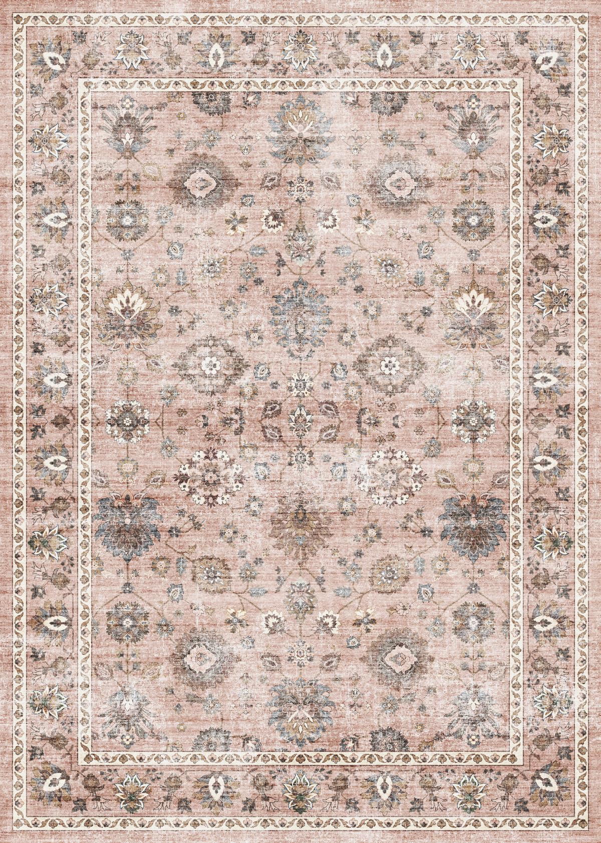 Mcadore 5x7 Area Rugs Pink Washable Boho Rug, Non Slip Carpet for Living Room, Bedroom, Kitchen, Soft Low-Pile Rug, Floral