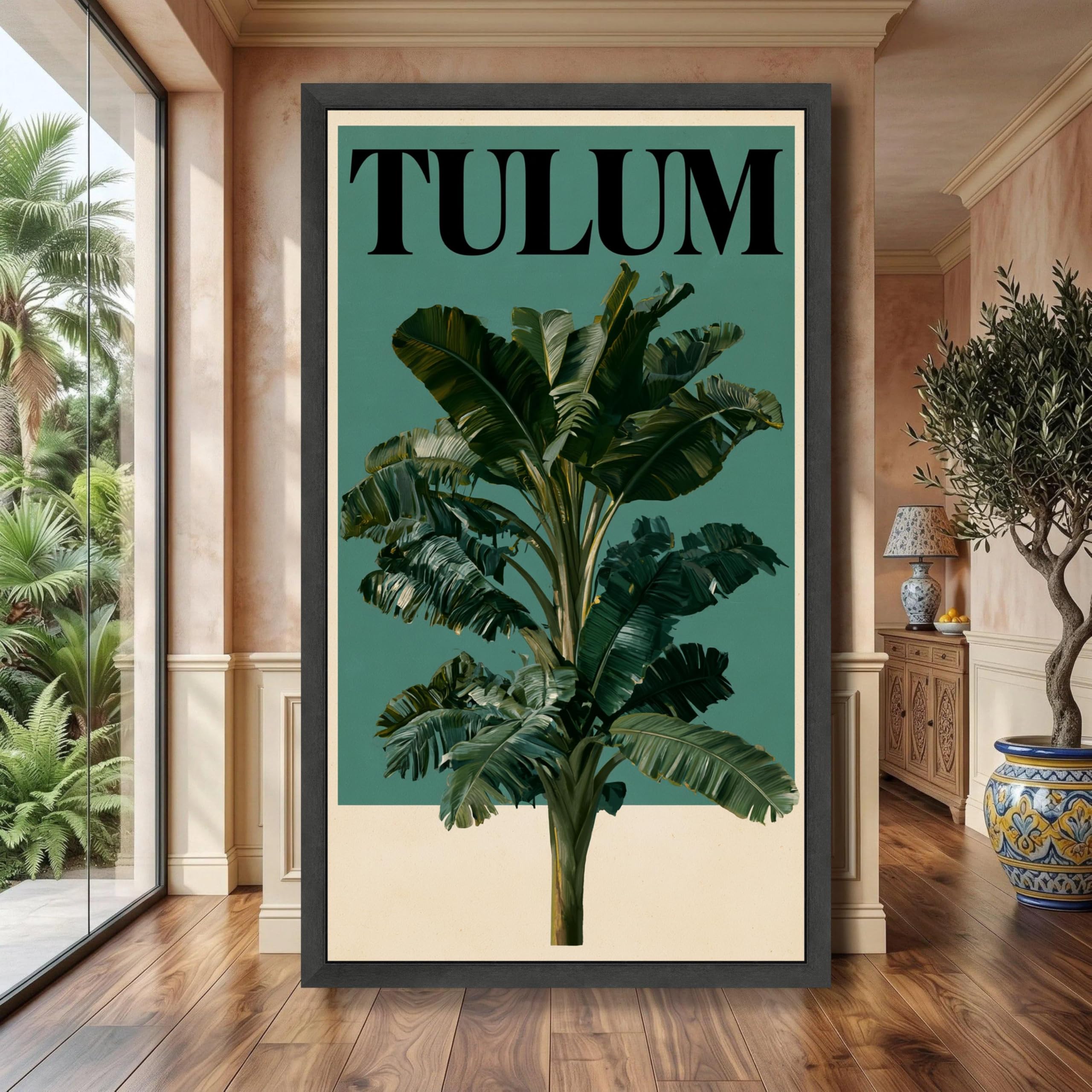 LMYCHENG Tropical Banana Leaf Canvas Wall Art, Botanical Painting, Nature Green Plant Posters, Home Living Room Decor Artwork(45x80cm/Frameless)