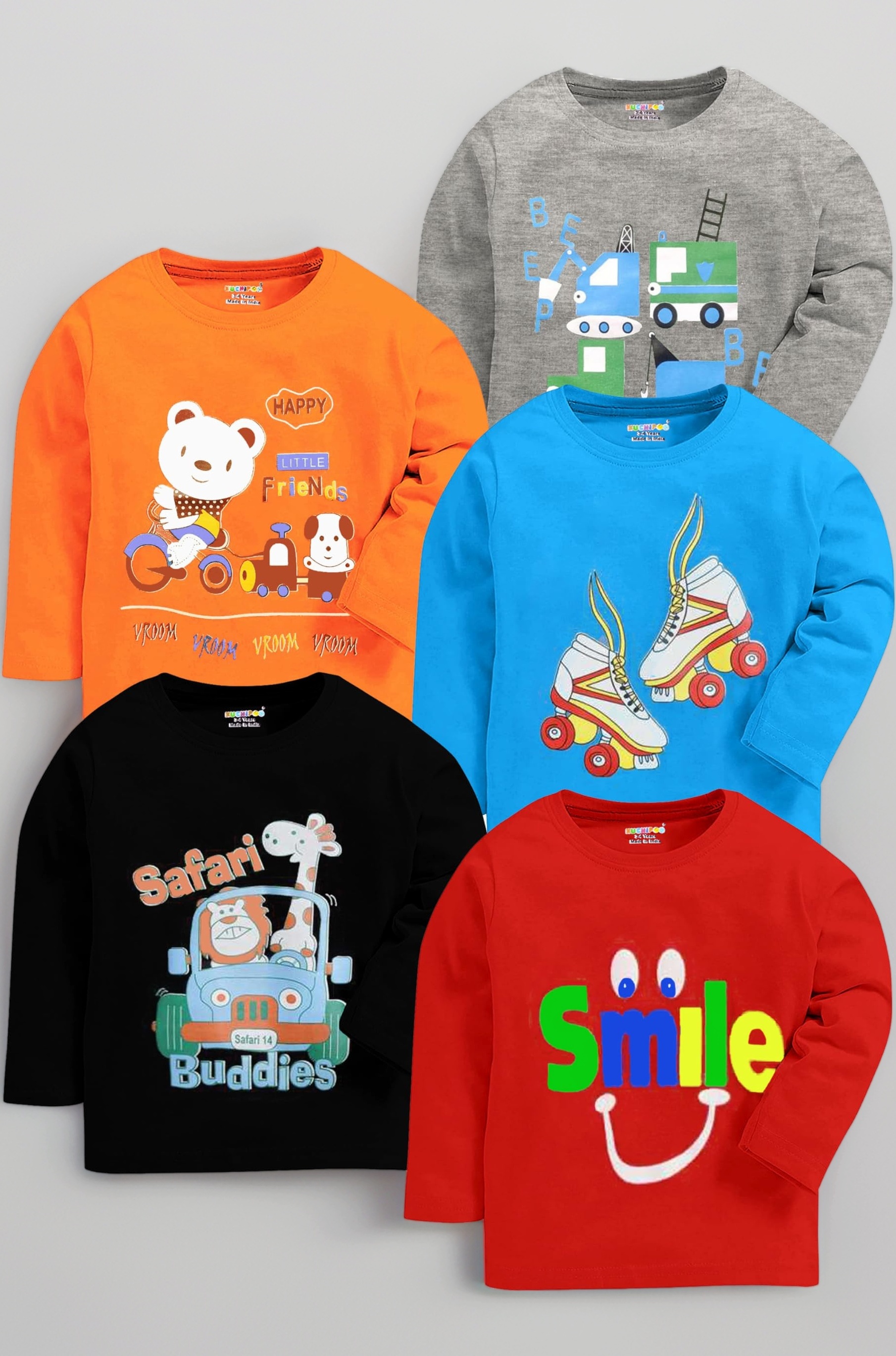 Kuchipoo Boys Full Sleeves Regular Fit Cotton T-Shirt