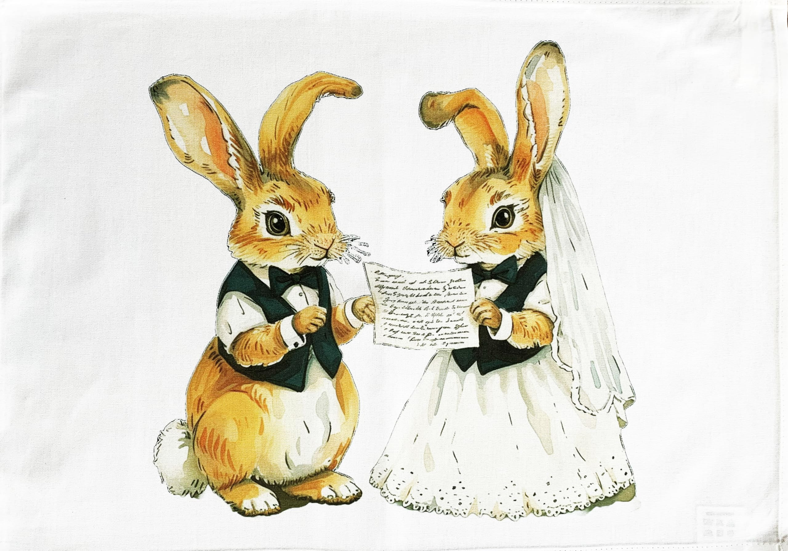 Half A Donkey White Mr And Mrs Rabbits Wedding Day Large Cotton Tea Towel