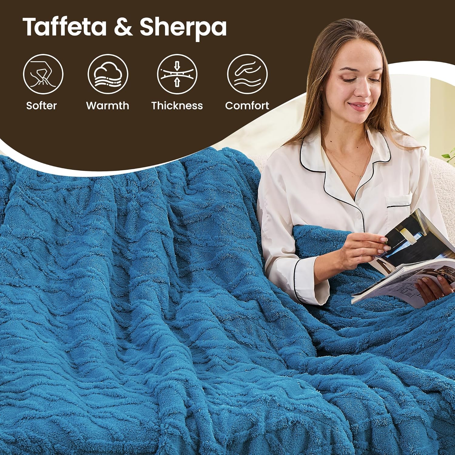 Heated Blanket Electric Blanket 50"x60", Soft Taffeta Sherpa Electric Throw with 5 Heating Level & 1-12 Hour Auto Off, Heated Throw with Overheating Protection, Machine Washable (Navy Blue) - Image 5