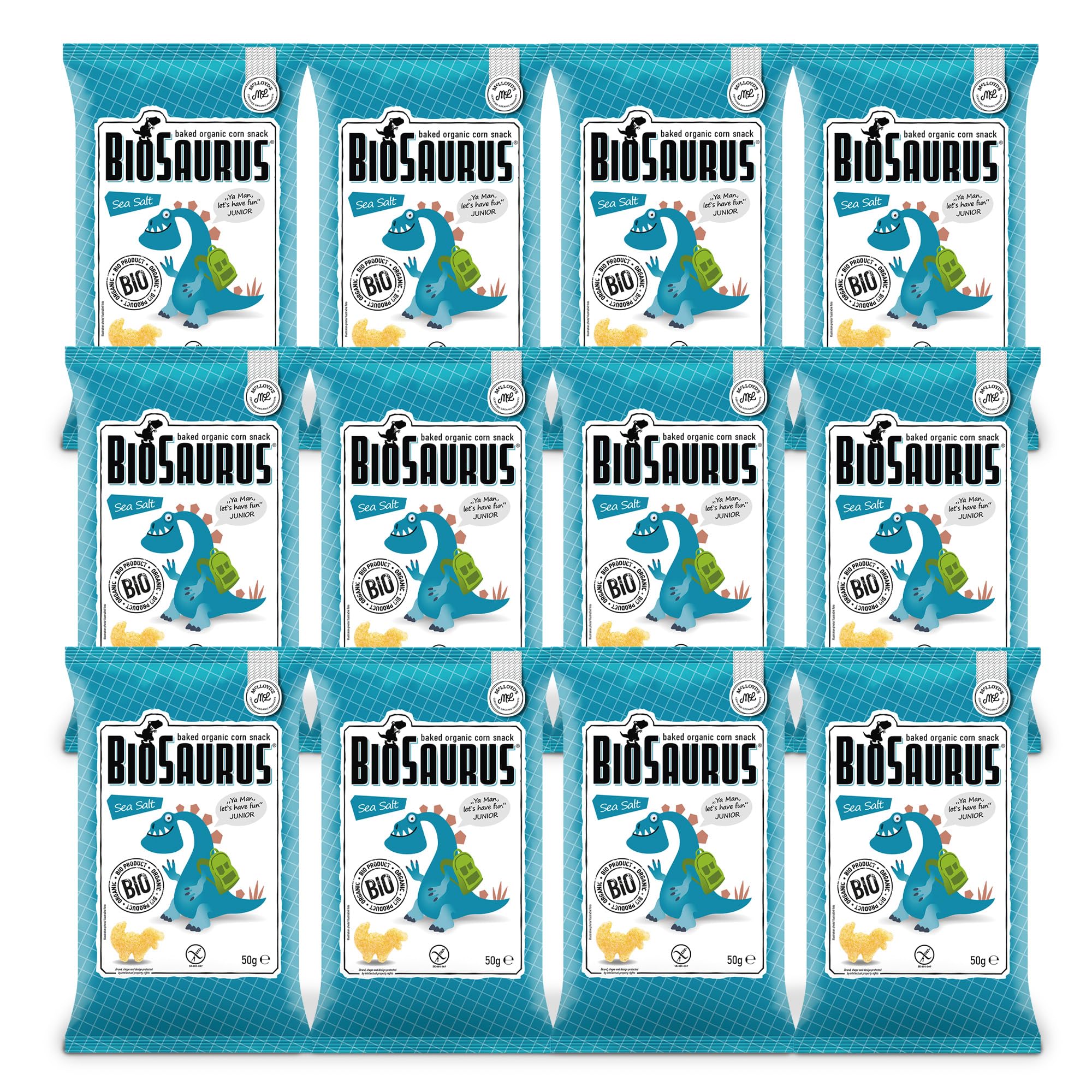 Mc Lloyd's - Pack de 12 Bolsas de 50 Gr - Snack Ecológico de Maiz con Sal Marina - Apto para Veganos
