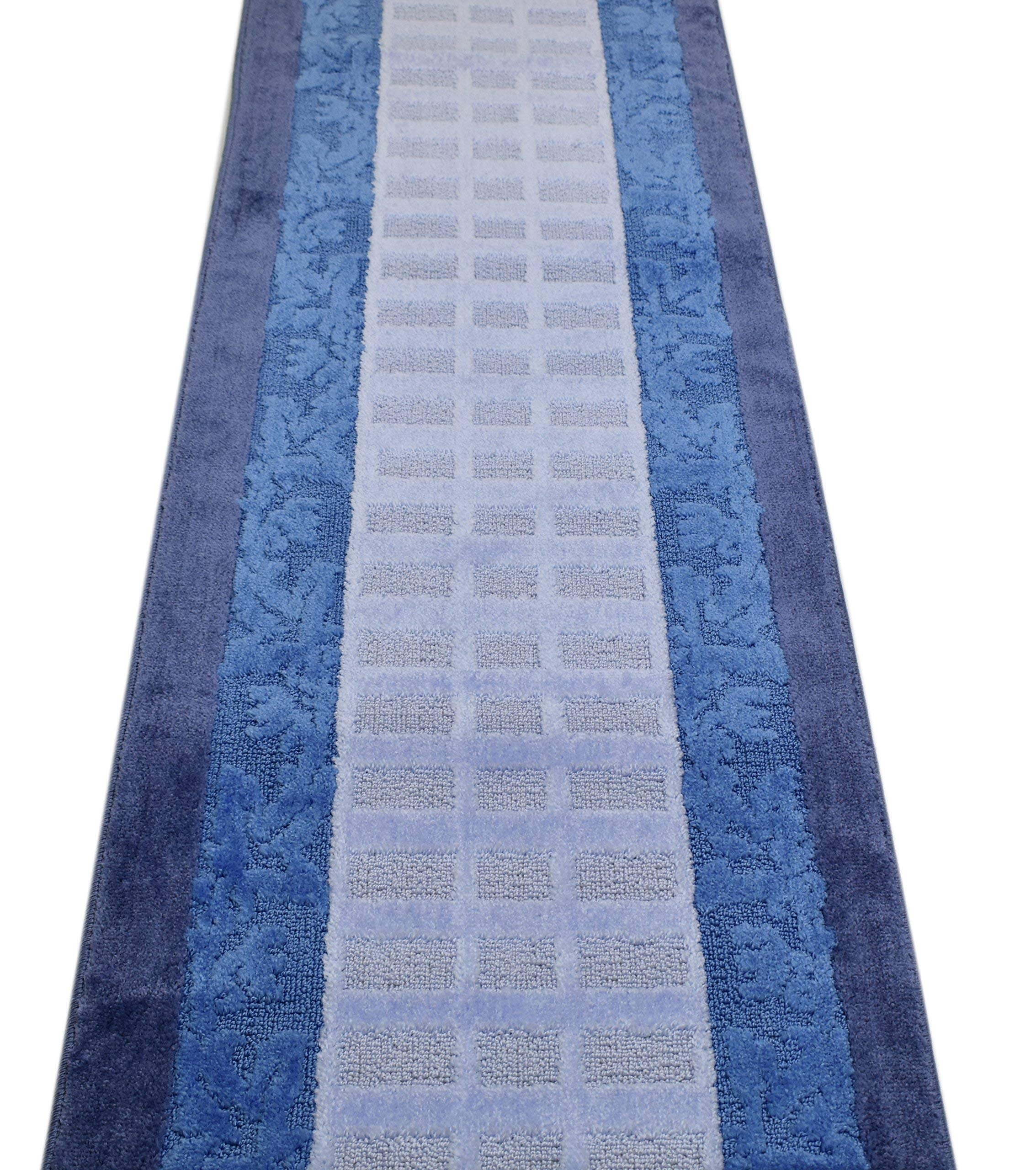 ORFA HOME Custom Size Leaves Hallway Runner Rug Slip Resistant, 26 Inch Wide x Your Choice of Length Size, Blue, 26 Inch X 11 Feet, Sold and Priced