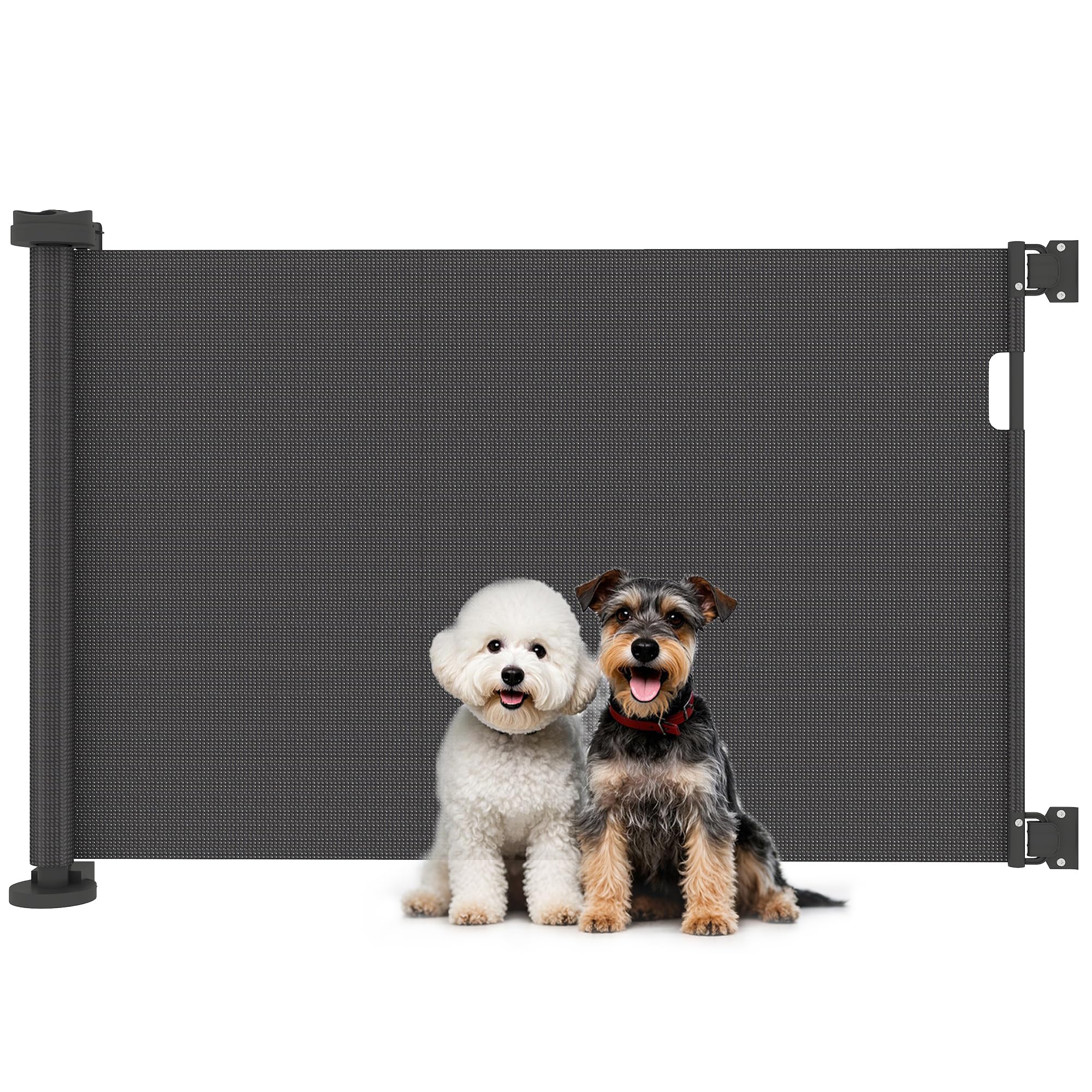 PawHut Barrera de Seguridad para Perros Retráctil 0-136 cm Puerta para Perros Pequeños Extensible con Interruptor de Cierre Red de Seguridad para Pasillos Escaleras Interiores y Exteriores Negro