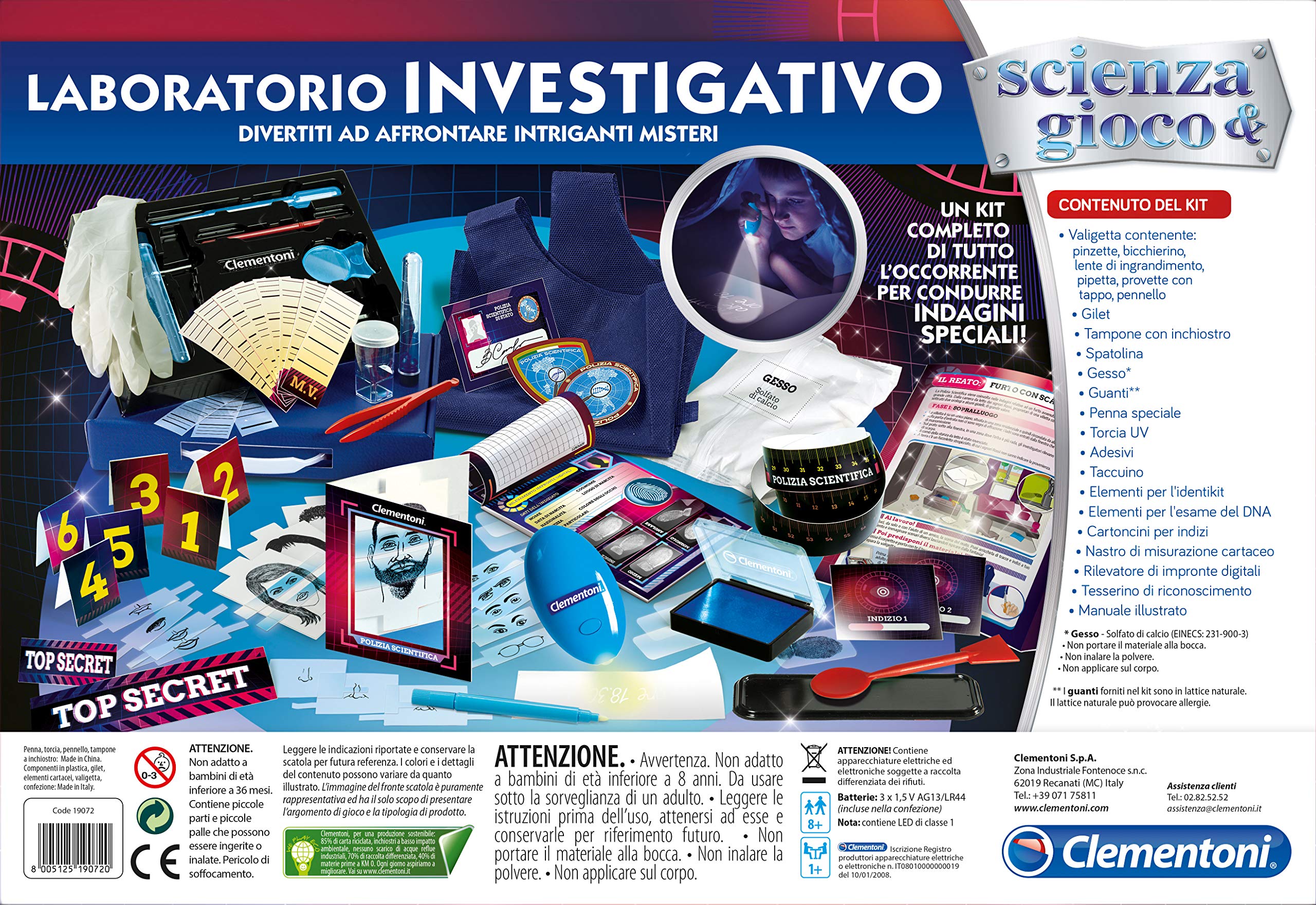 Clementoni - 19072 - Scienza e Gioco - Laboratorio Investigativo - Made in Italy - Laboratorio esperimenti, Gioco scientifico Bambini 8 Anni+ (Versione in Italiano)