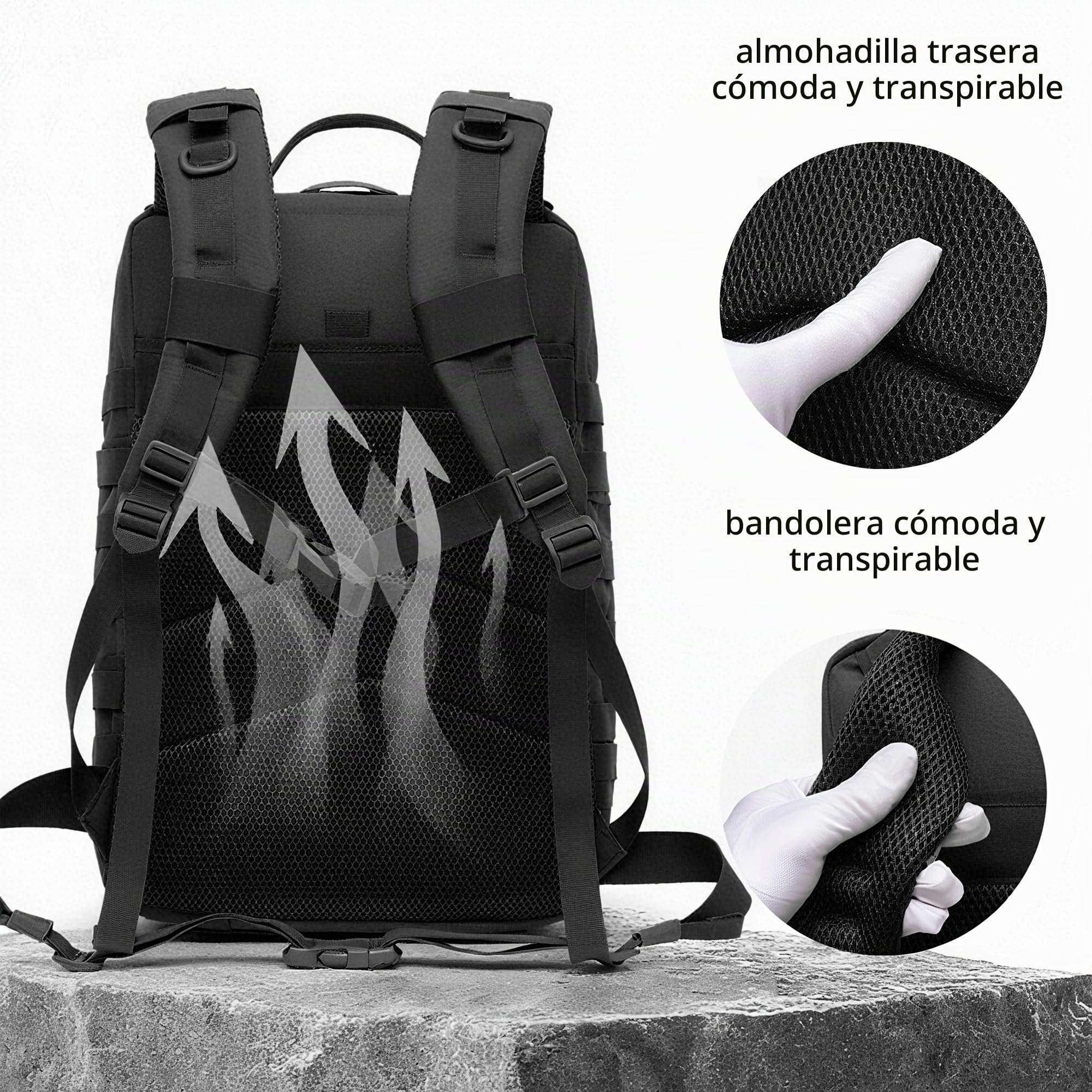 aiGear 50L Mochilas Tácticas Militar Gran Capacidad con Sistema Molle Negra