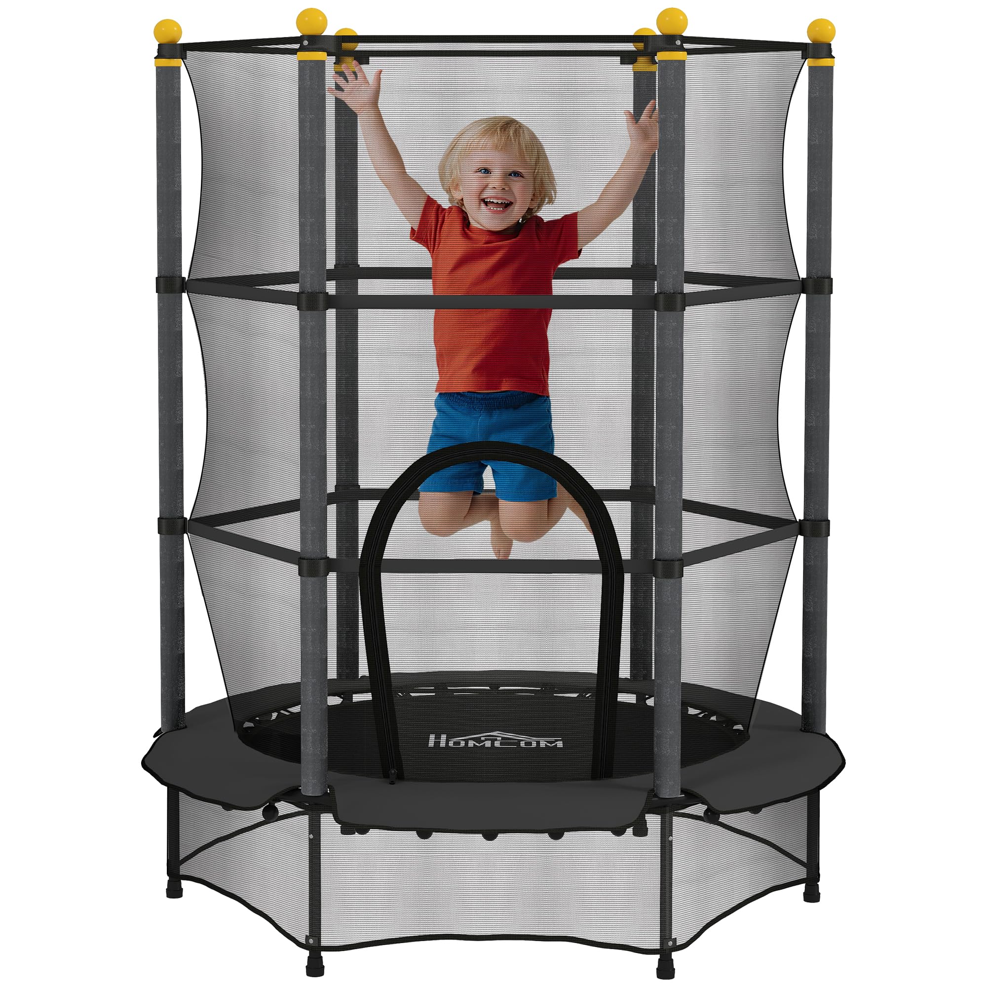 HOMCOM Cama Elástica Infantil Ø140x190 cm Trampolín para Niños de +3 Años con Red de Seguridad y Marco de Acero para Interior y Exterior Negro