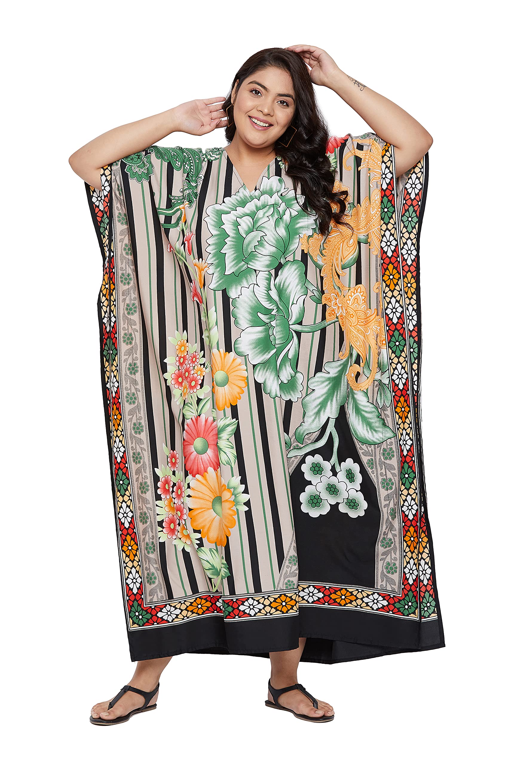 Women Kaftan Plus Size Polyester Summer Lightweight Caftan Swimsuit Cover Ups Maxi African Mumu Lounge House Dress