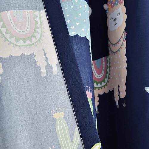 Miniatura 8 de Lush Decor Southwest - Panel de cortina de ventana de cactus llama, par, 52 pulgadas de ancho x 84 pulgadas de largo, azul marino y amarillo,